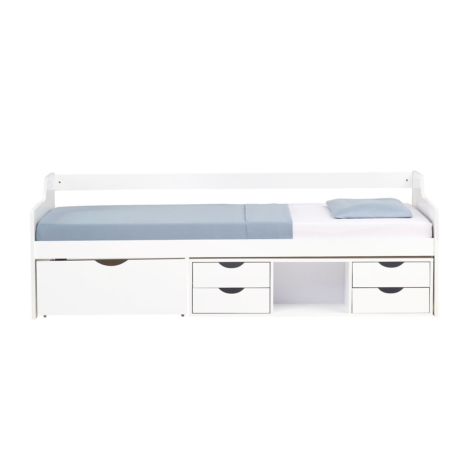 Wood Bed 90x200 cm White | with Storage | Cabin Bed with Bed Drawer | with Slatted Frame | Kids Youth Guest Bedroom