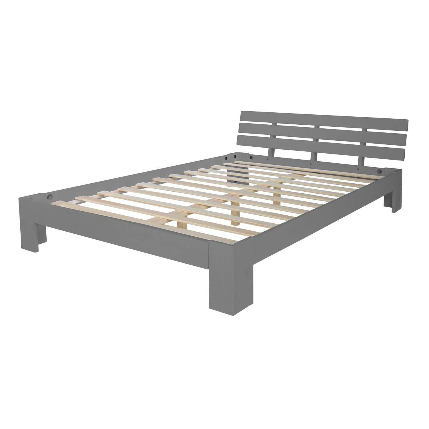 Holzbett 120x200 cm Grau | Doppelbett | mit Lattenrost | massiv | Kind Jugend Gast Schlafzimmer