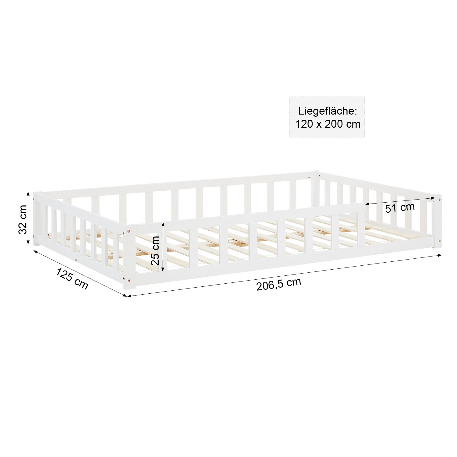 Toddler Floorbed 90x200 or 120x200 cm Montessori Bed with Barriers White Natural Wooden Infant Floor Bed Children's Bed Massif Kids Bed Single Bed Mattress