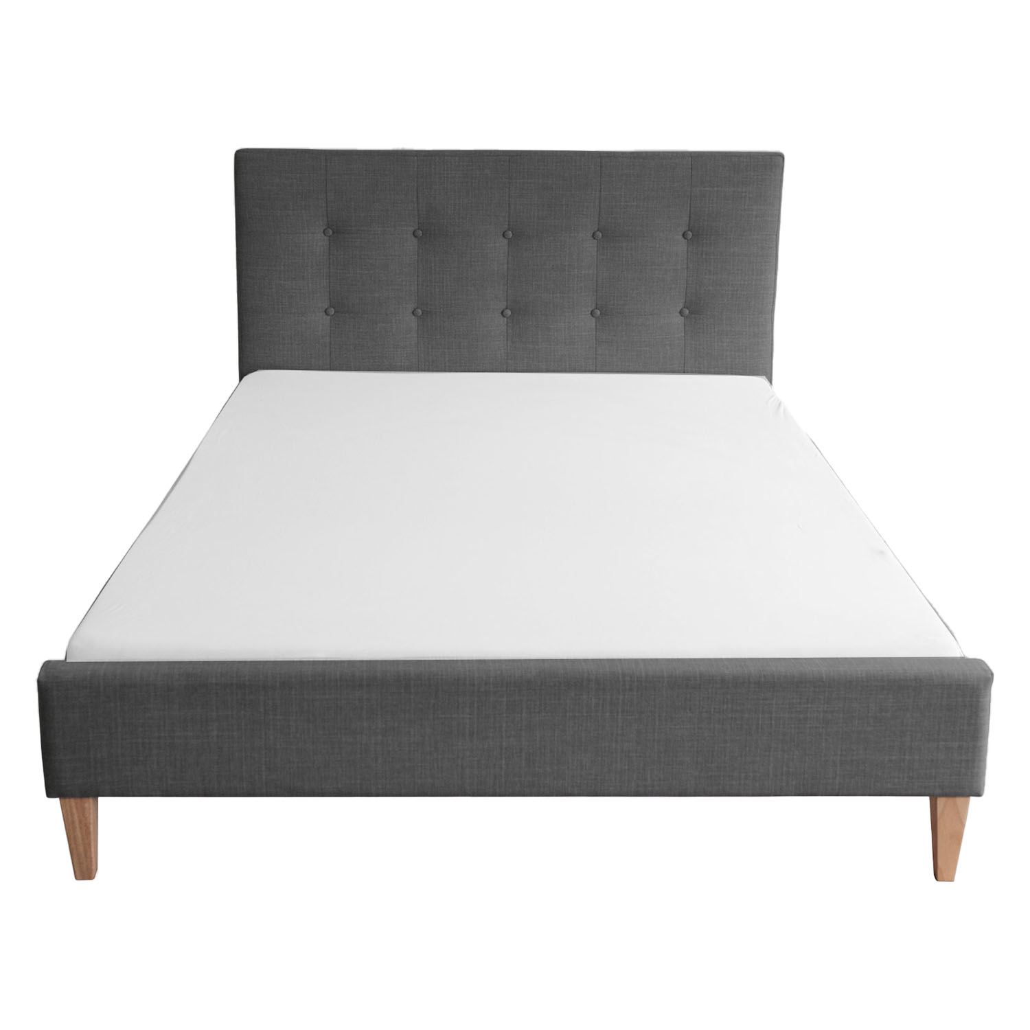 Upholstered Bed Frame Double Bed 140x200 Grey Platform Bed Fabric Headboard