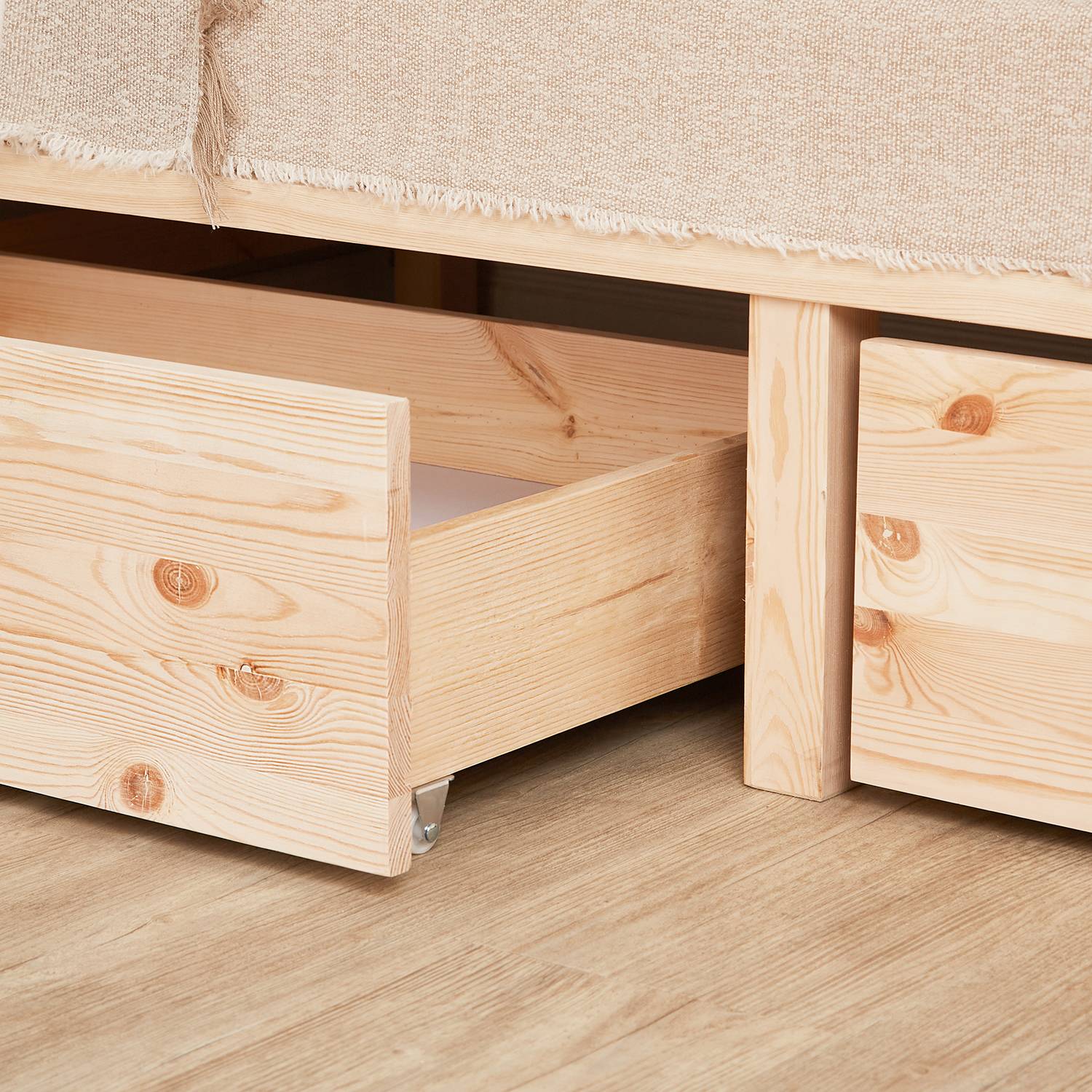 Pallet Bed 140x200 cm Natural | Double Bed with Storage Drawers | with Slatted Frame | Wood | Kids Youth Guest Bedroom
