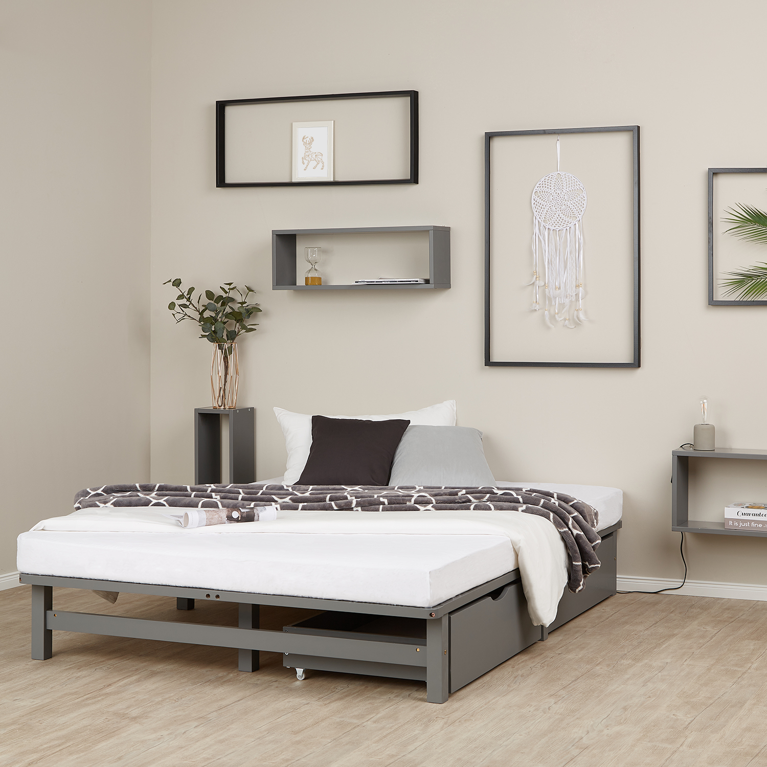 Pallet bed 140x200 cm solid wood bed grey pallet furniture bed wooden bed futon bed