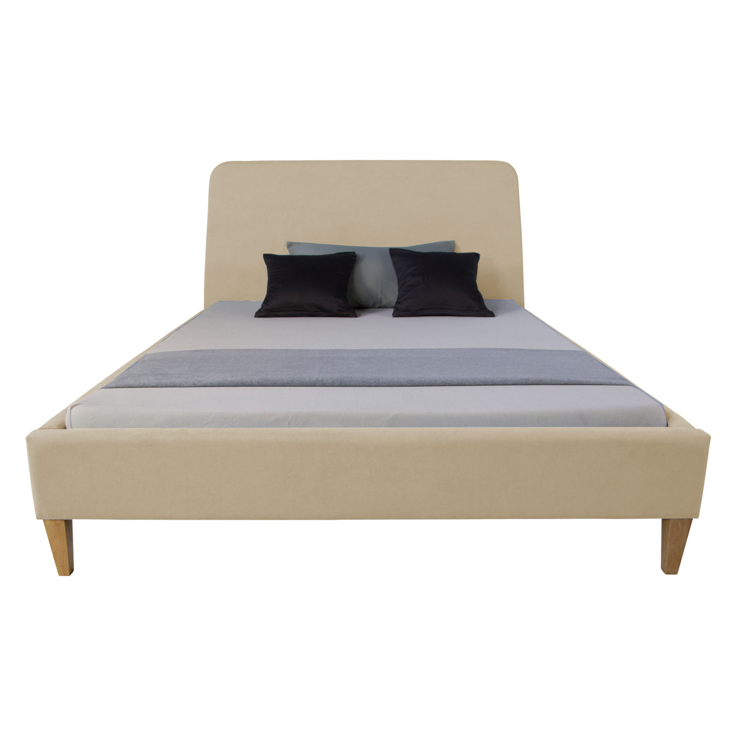 Upholstered Bed Fabric Double Bed 140x200 cm with Slatted Frame Beige