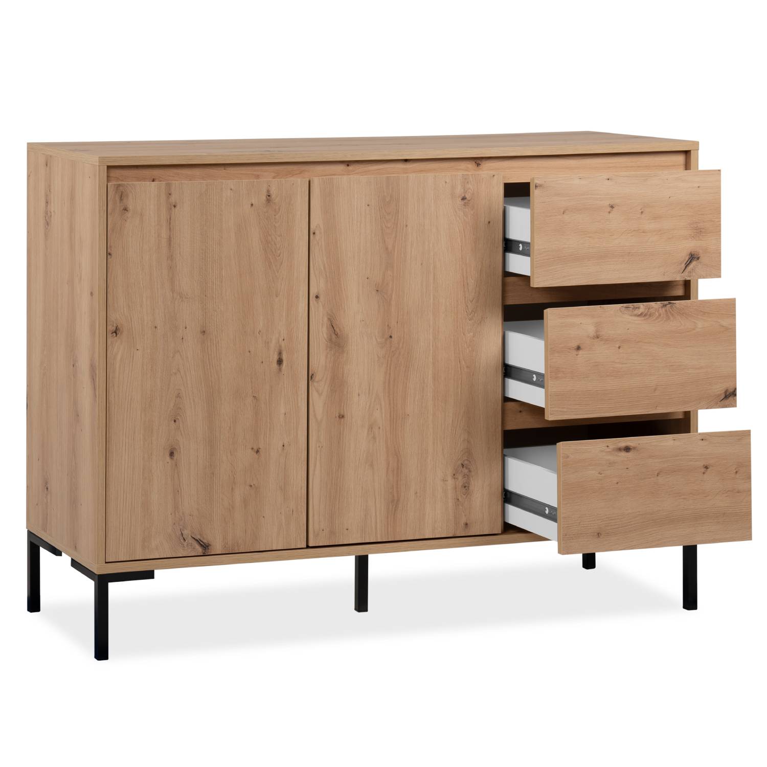 Kommode Sideboard Holz Eiche Anrichte Industrial Look Schrank 3 Schubladen Wohnzimmerschrank