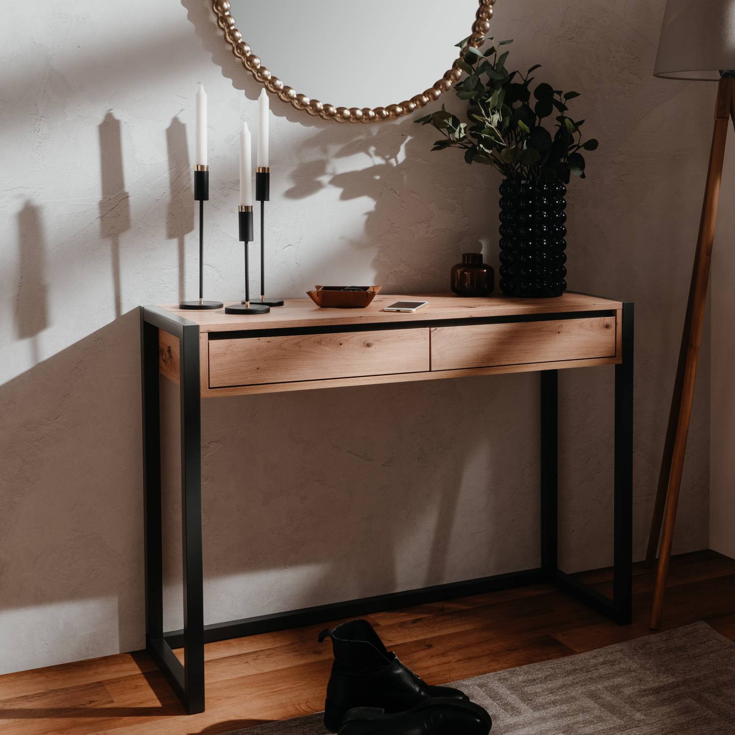 Console Table with 2 Drawers Hallway Furniture Desk Wood Industrial Style Storage