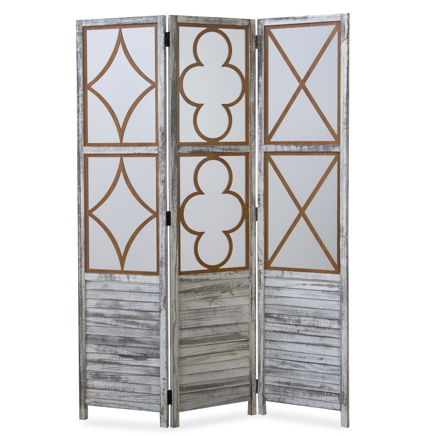 Paravent Gray Brown Vintage Style | 3-panel | Wood | Room Divider Partition Privacy Screen