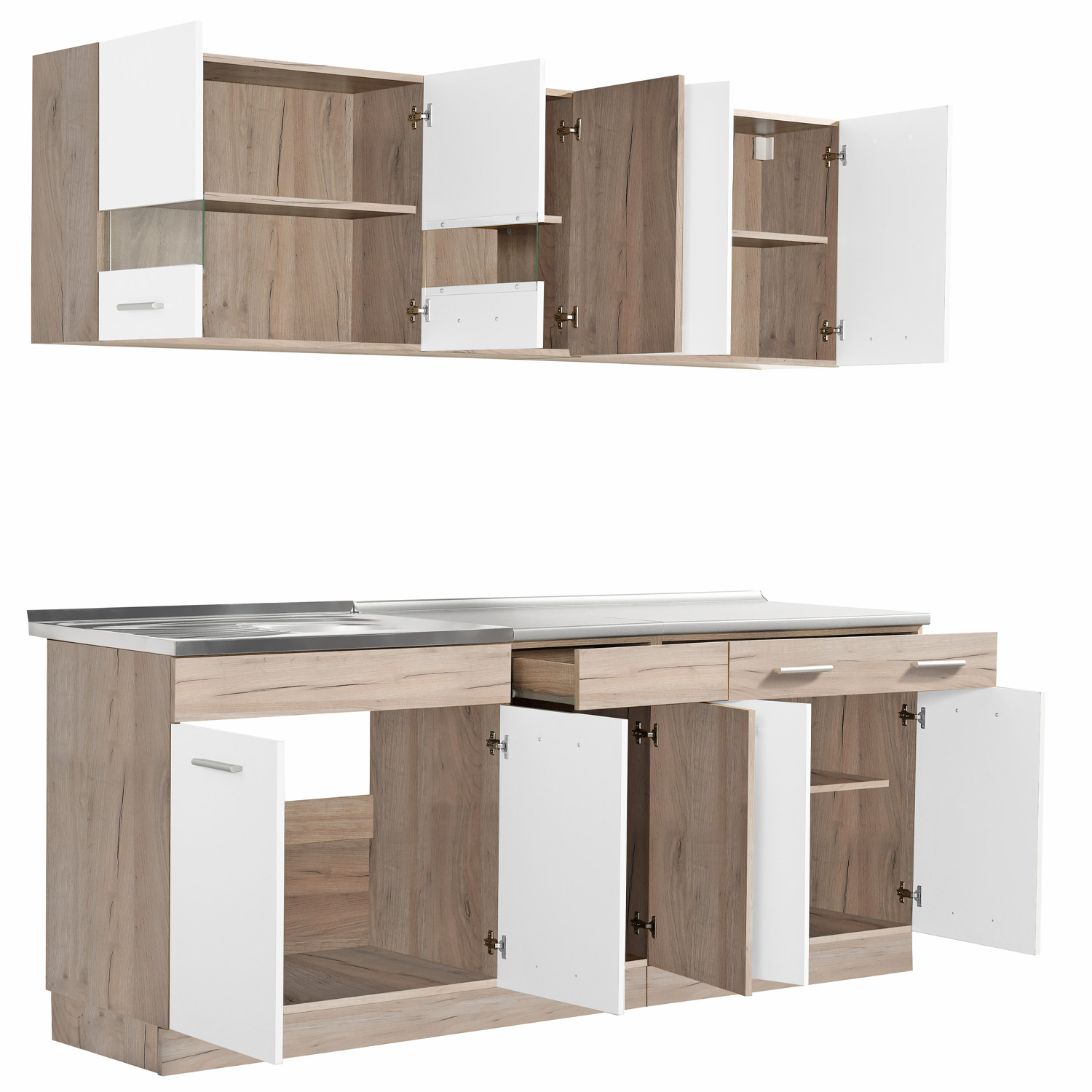 Kitchen Unit without Appliances 200 cm White | Oak | Single Kitchen | Mini Kitchen | Kitchen Element