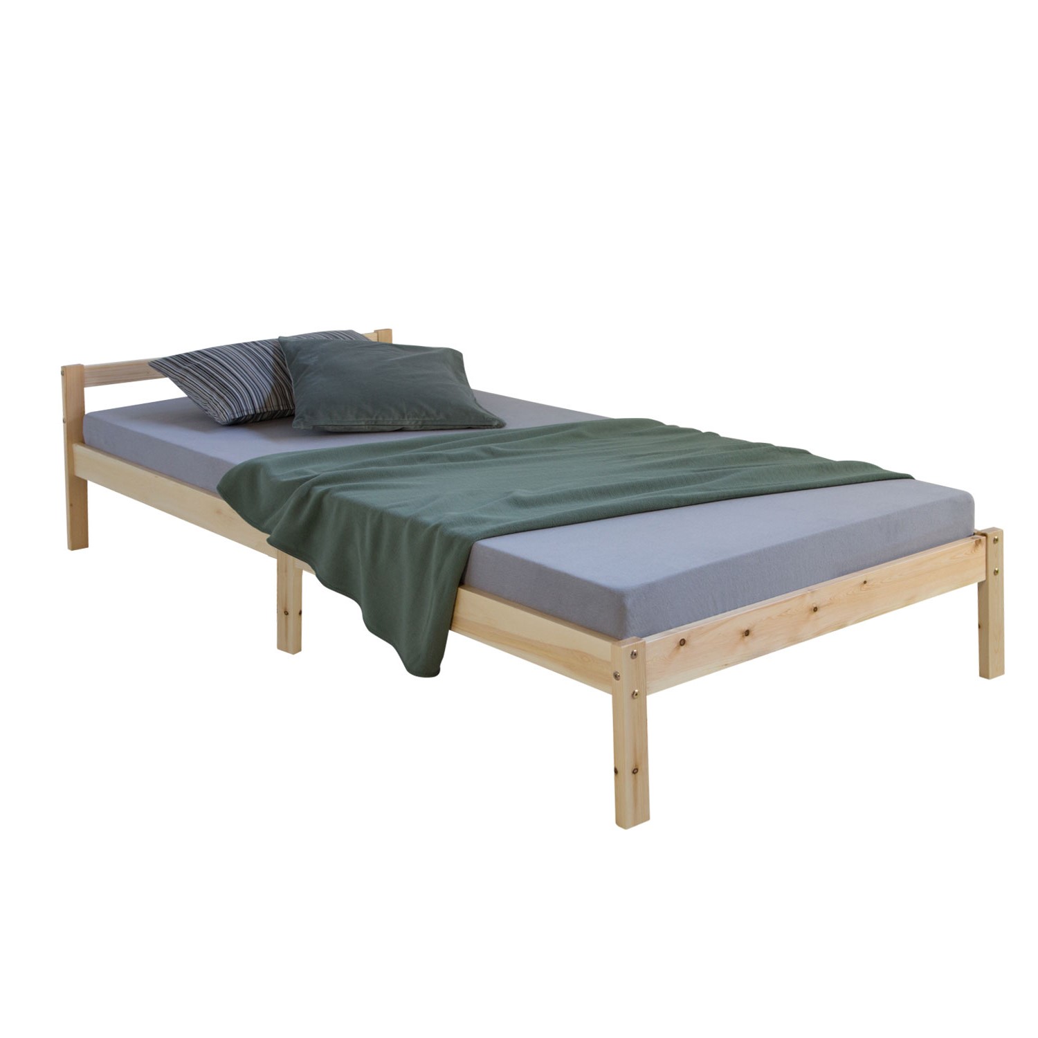 Holzbett 90x200 cm Natur | Einzelbett | mit Lattenrost | Kind Jugend Gast Schlafzimmer