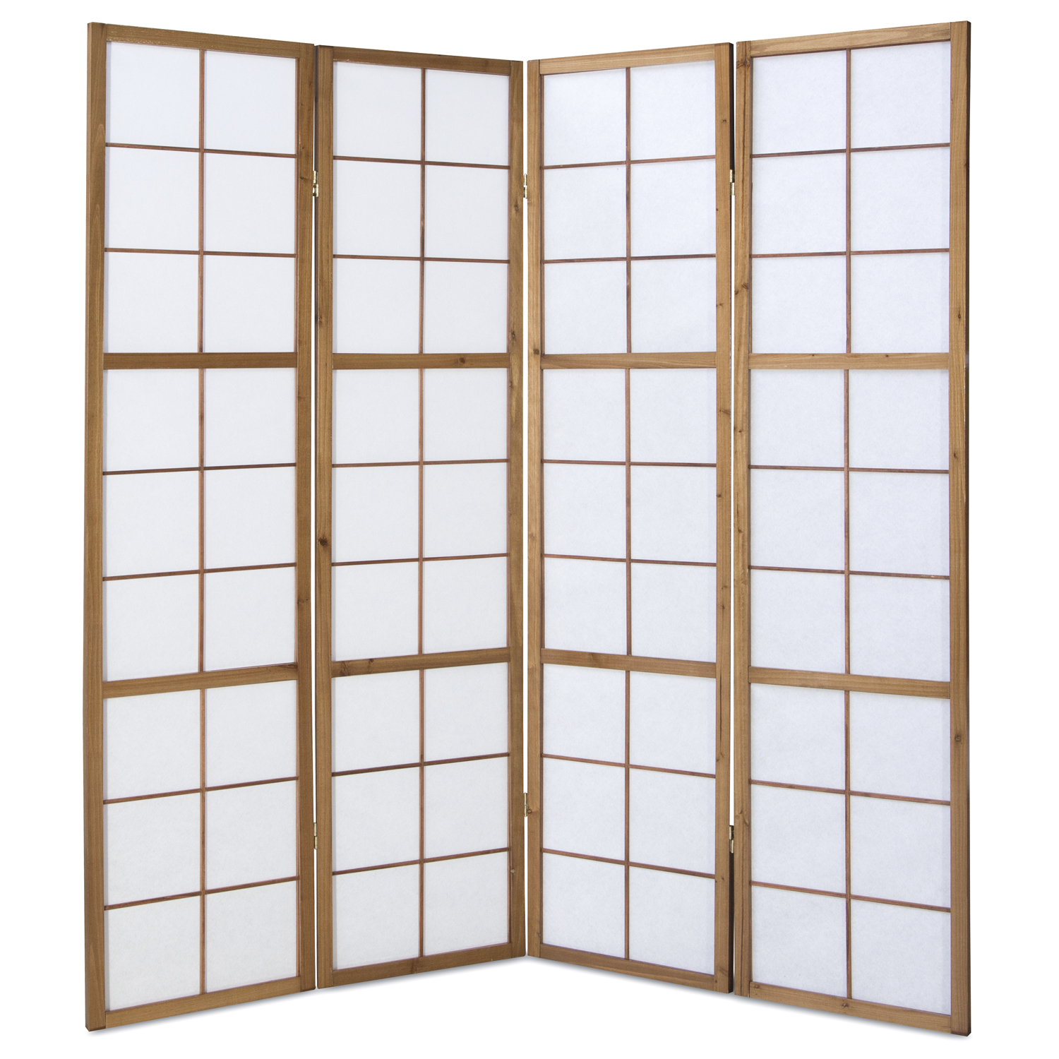 Paravent room divider 4 parts partition wall Shoji Foldable Brown