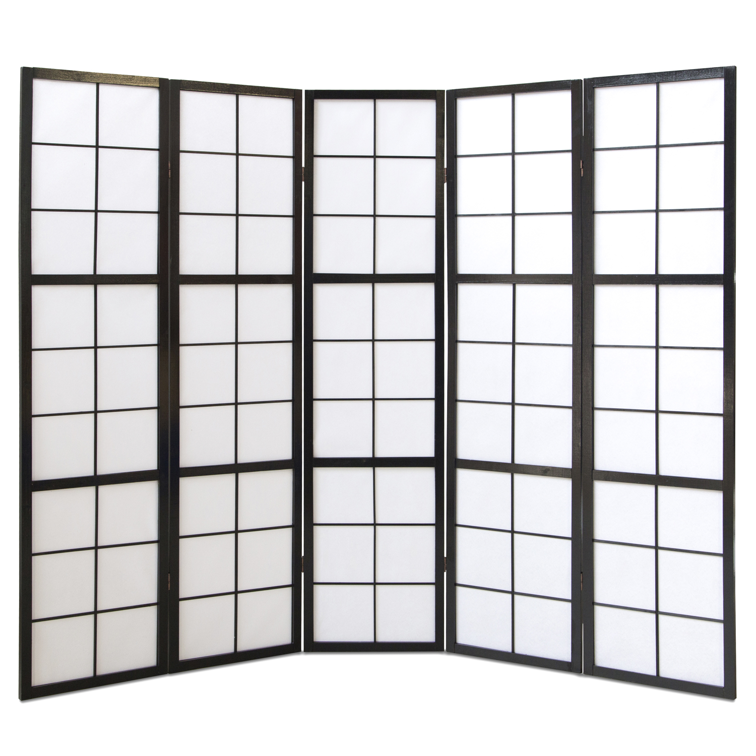 Paravent Black Shoji Rice Paper White | 5-panel | Wood | Room Divider Partition Privacy Screen