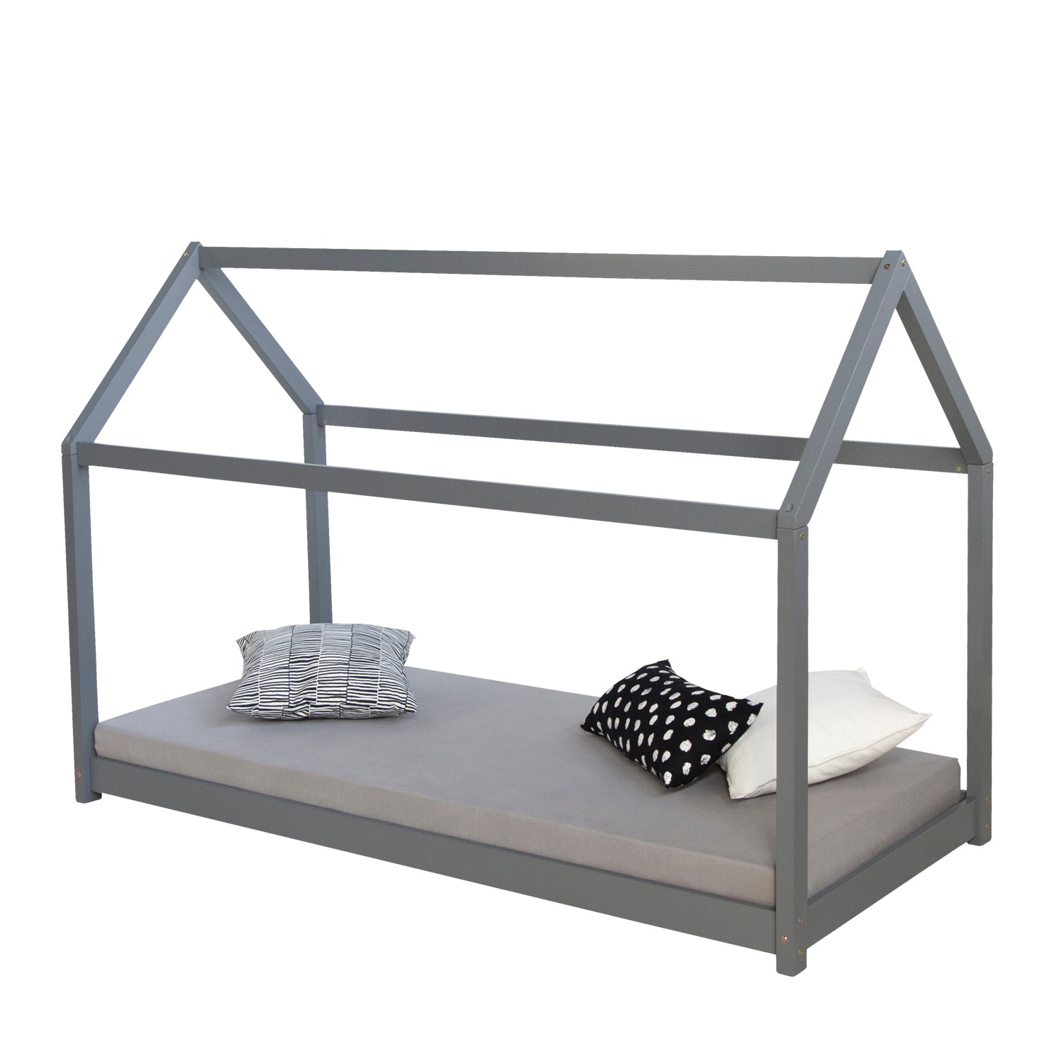 Children's Bed 90x200 cm Gray | House Bed | Single Bed | with Slatted Frame | Wood | Floor Bed Childrens bed with mattress 90 x 200 cm playbed housebed wooden bed grey