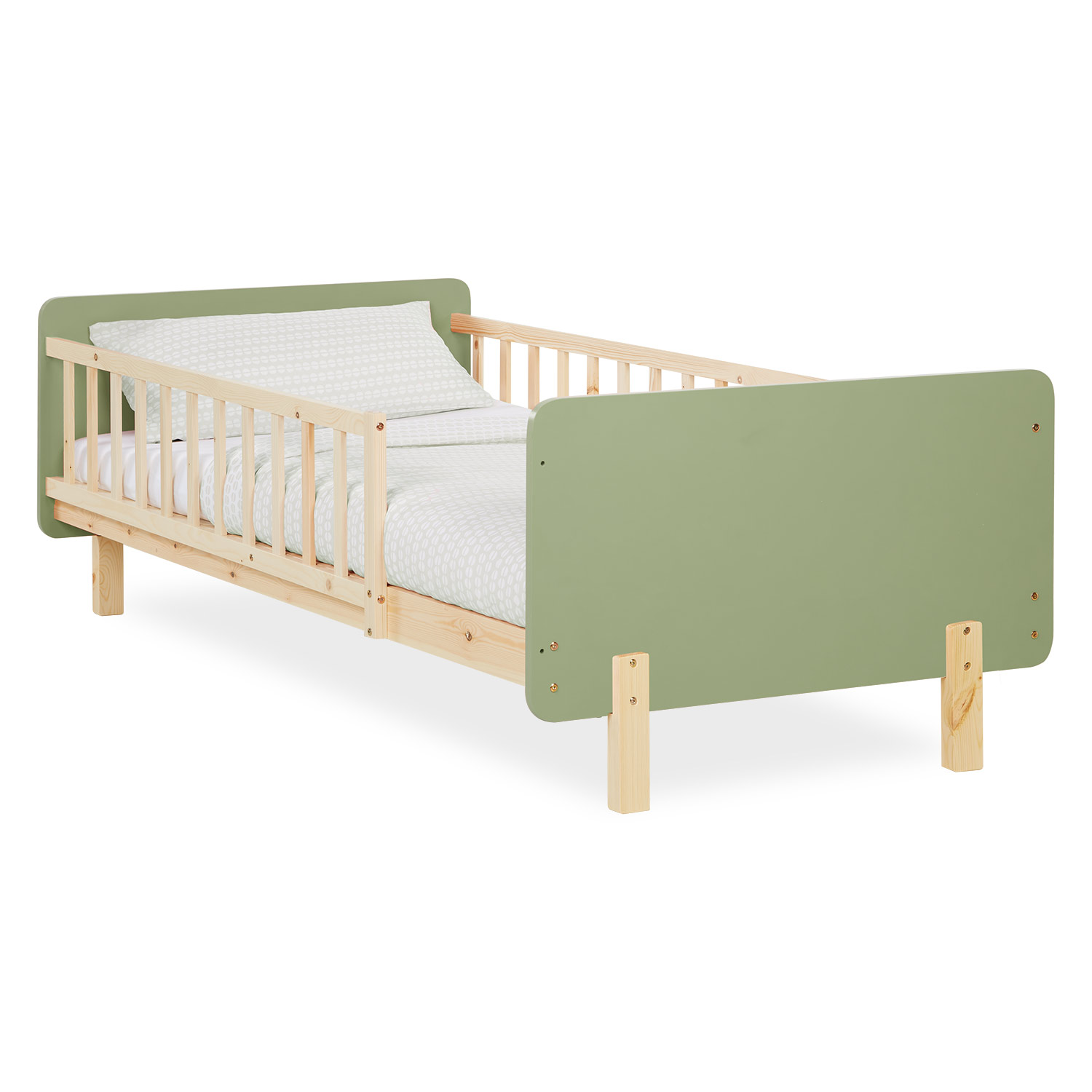 Cadre de lit 90x200 cm Lit enfant Vert Lit en bois Pin Massif Lit simple Lit à barreaux Sommier à lattes Lit bébé