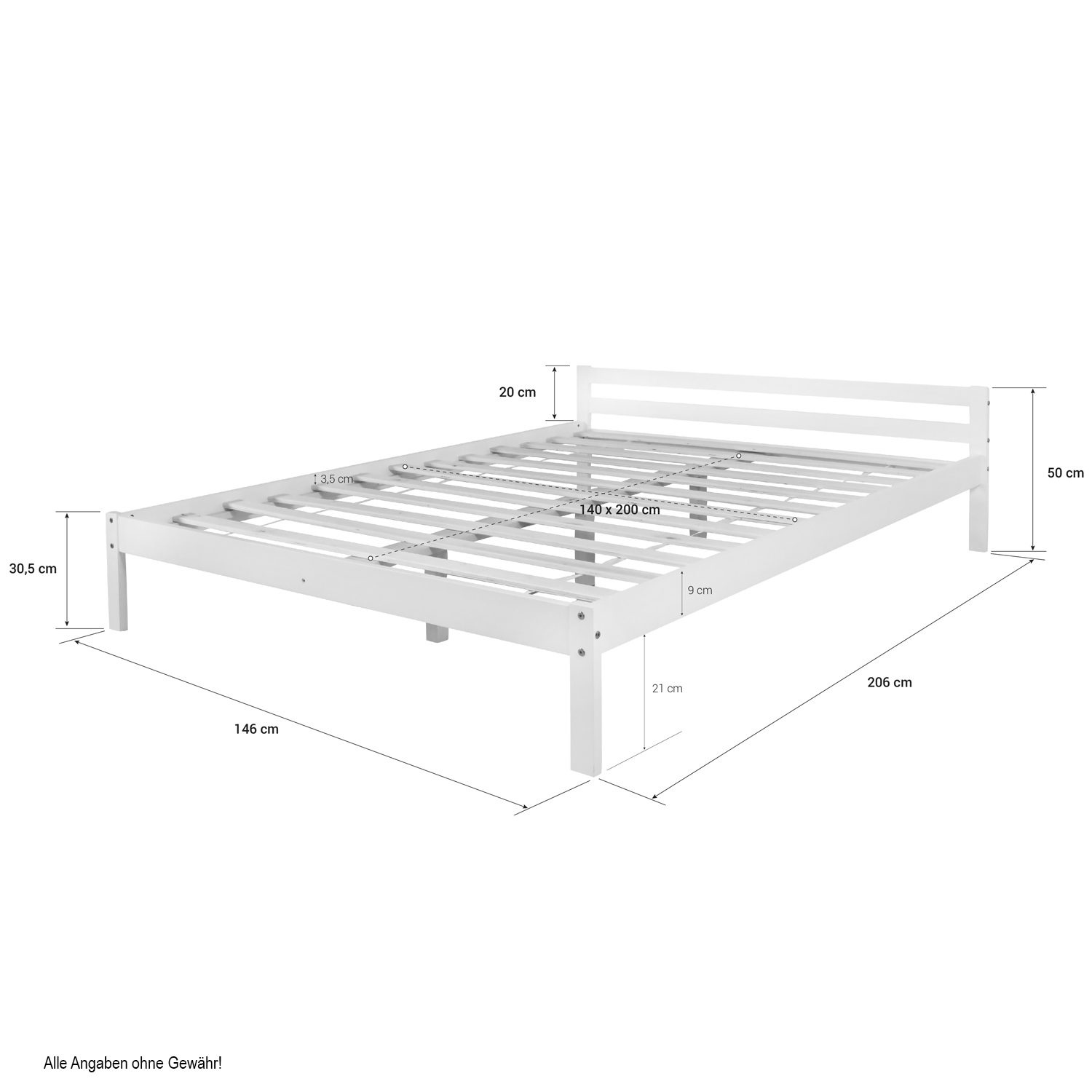 Solid wood bed in nature 140x200 cm 