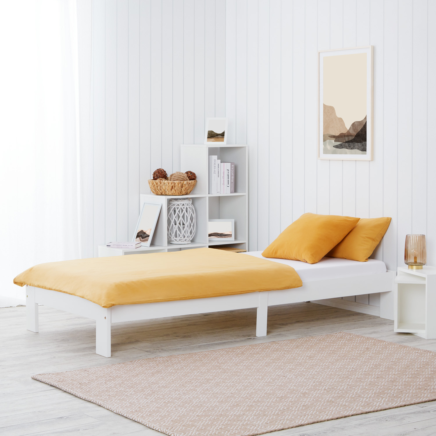 Wood Bed 90x200 cm White | Single Bed | with Slatted Frame | Solid | Kids Youth Guest Bedroom
