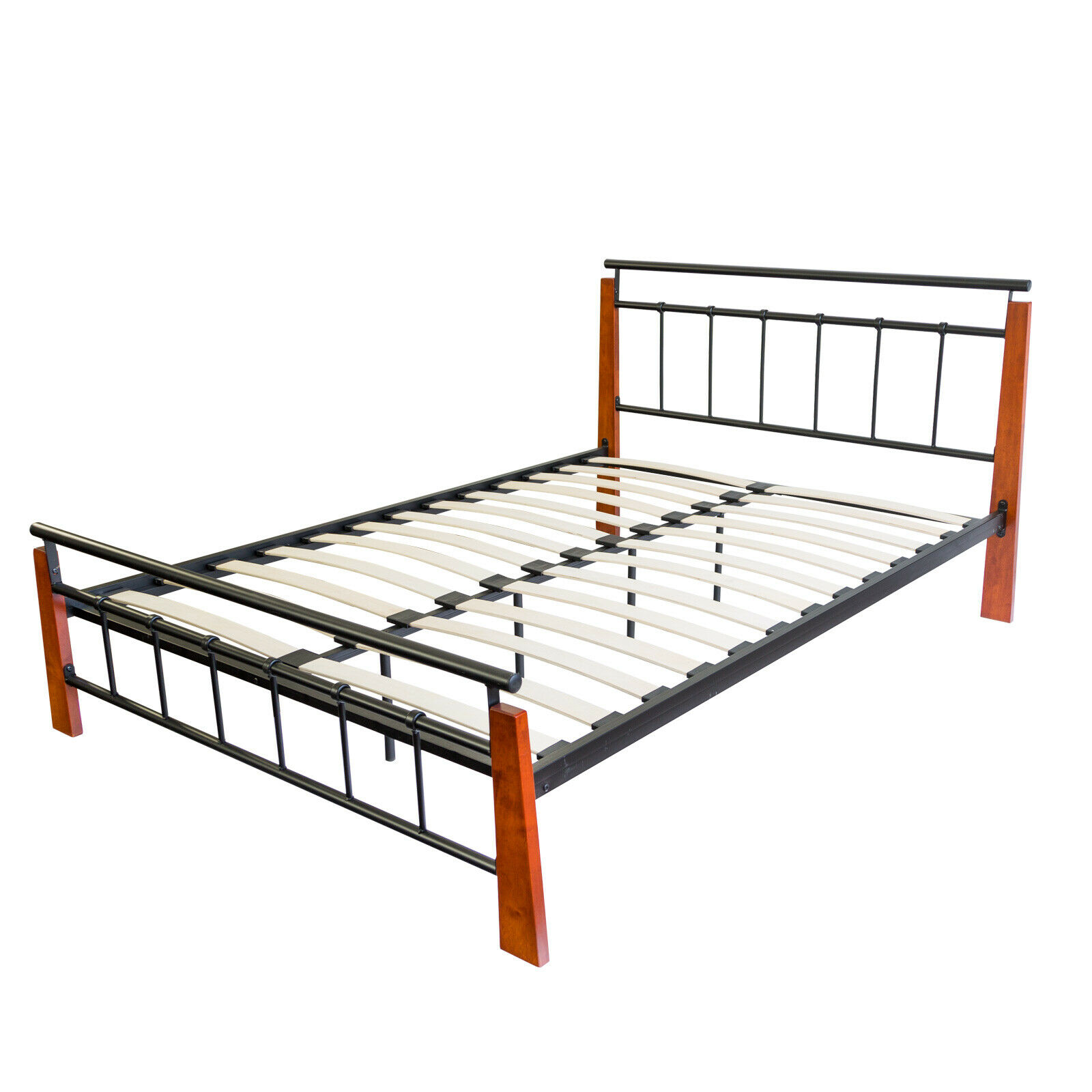 Metal Bed Iron Bed Double 180 x 200 Wood Slatted black brown bed frame 5072