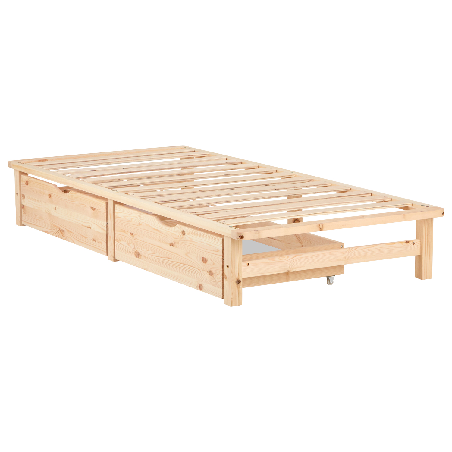 Pallet Bed 90x200 cm Natural | Single Bed with Storage Drawers | with Mattress | Wood | Kids Youth Guest Bedroom