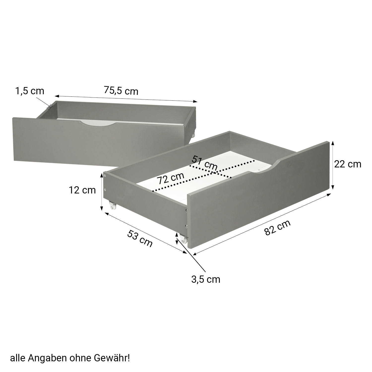 Pallet Bed 140x200 cm Gray | Double Bed with Storage Drawers | with Slatted Frame | Wood | Kids Youth Guest Bedroom