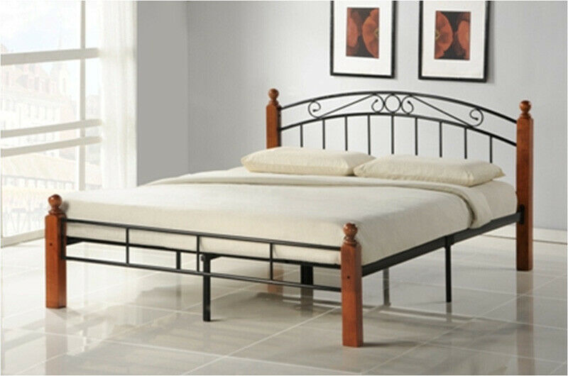 Design Iron Bed Double 180 x 200Wood Slatted black brown bed frame 916 Design Iron Bed Double 180 x 200Wood Slatted black brown bed frame 916