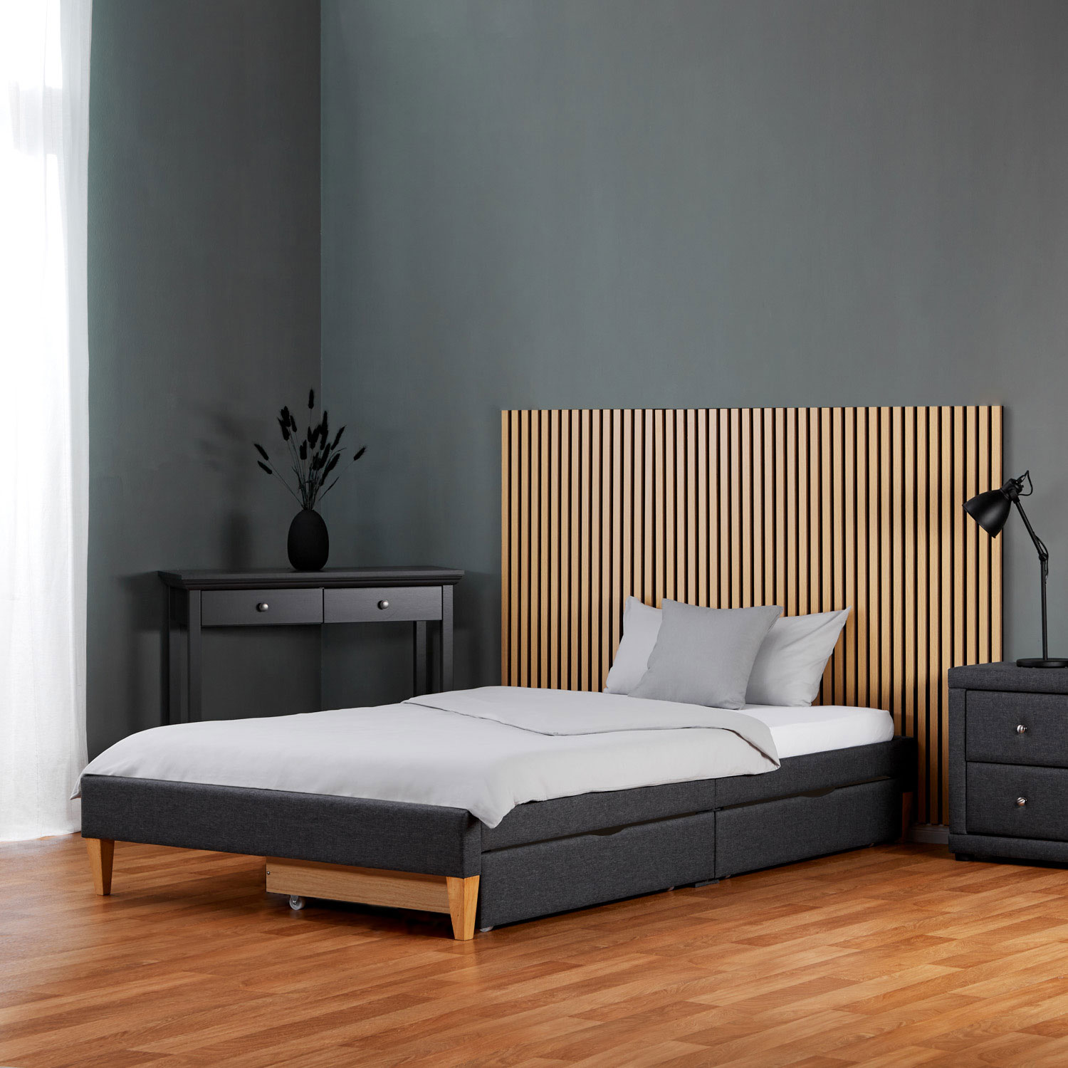 Upholstered Bed 90x200 cm with 2 Drawers Slatts Grey Fabric Bed Single Bed Futon Bed Frame Platform Bed Upholstered Bed 90 140 x200 cm Slatts Grey Fabric Bed Single Bed Double Bed Futon Bed Frame Platform Bed Mattress 2 Drawers