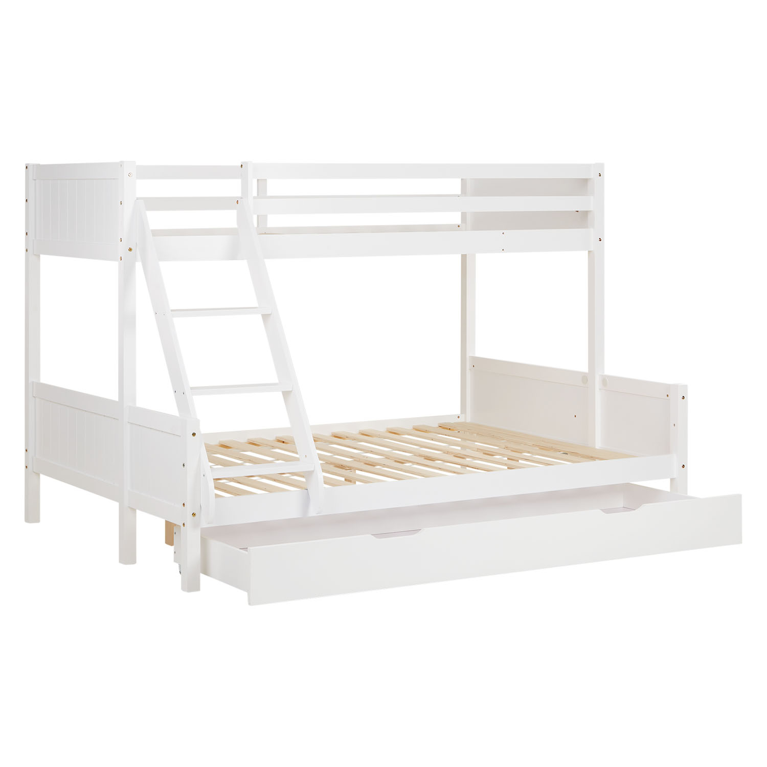 Bunk Bed 2 Sleeping Areas 90x200 cm and 140x200 cm White | with Bed Drawer | with Slatted Frame Bunk Bed with 2 Mattresses Kids Bed 90x200 and 140x200 cm White Wood Cabin Bed High Sleeper Bed Loft Bed Childrens Bed Twin Bed Drawer