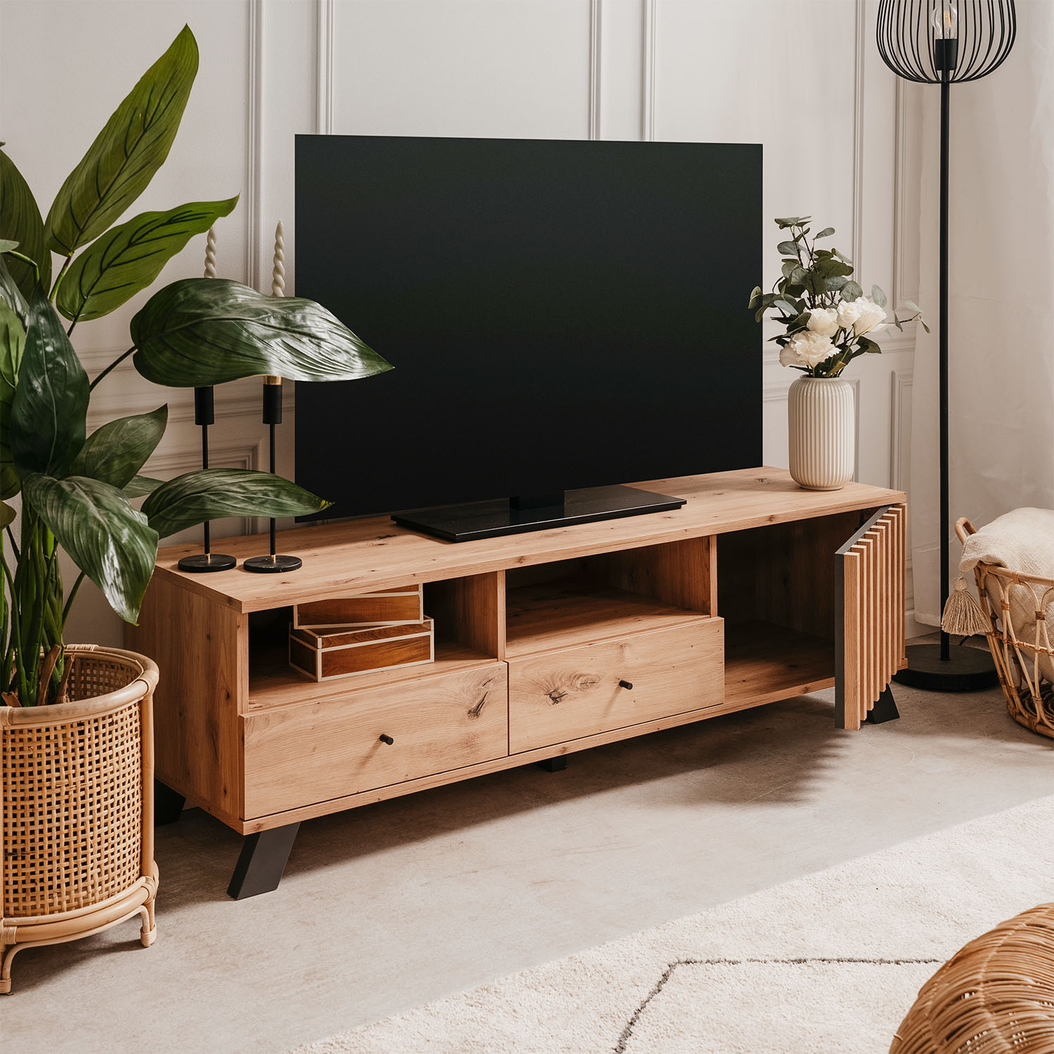 Industrial Style TV Board 138 cm Wood Oak TV Cabinet Lowboard Sideboard TV Bench