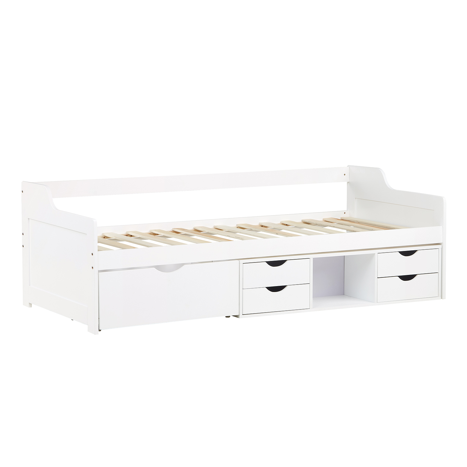 Wood Bed 90x200 cm White | with Storage | Cabin Bed with Bed Drawer | with Slatted Frame | Kids Youth Guest Bedroom