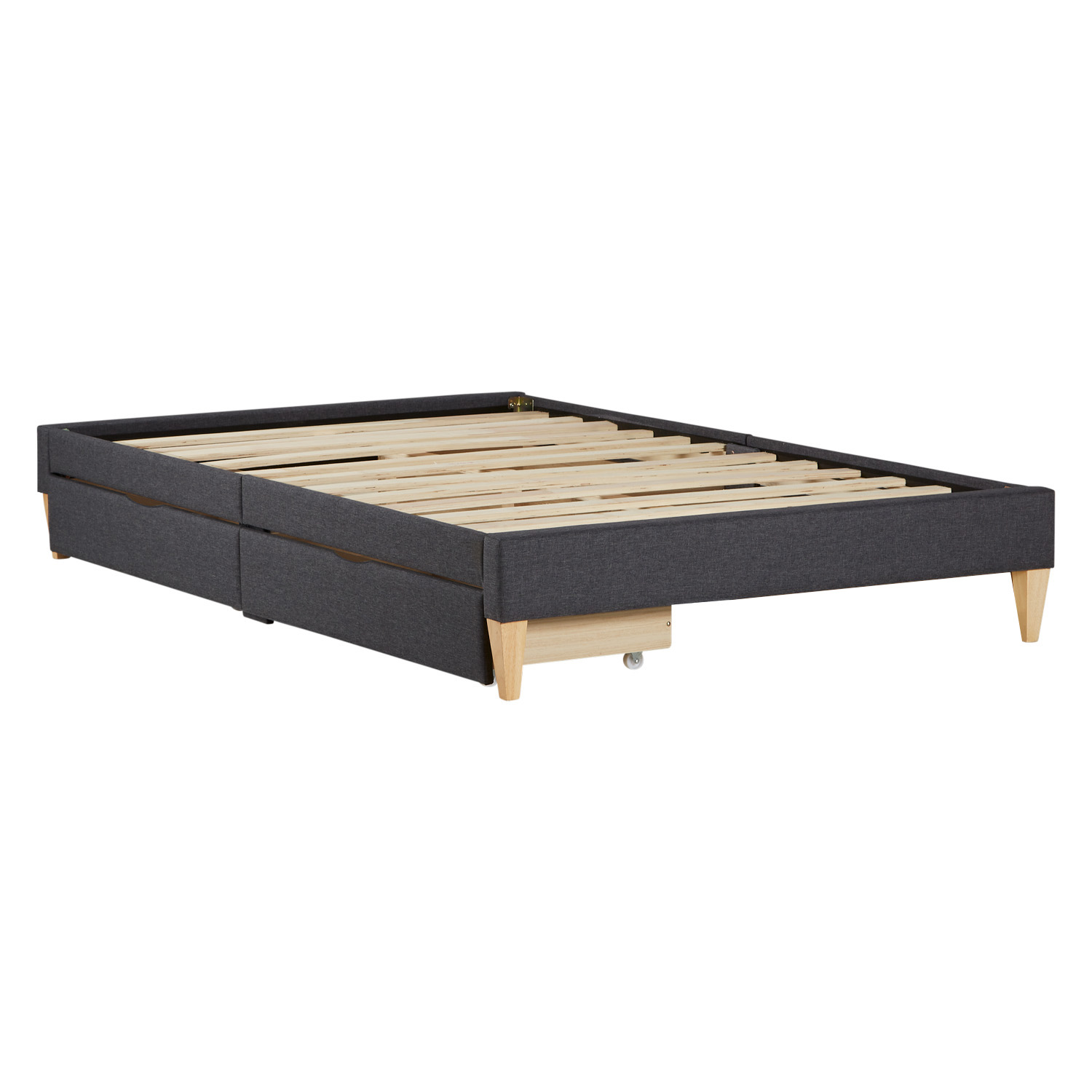 Upholstered bed 140x200 cm grey anthracite | futon bed | with slatted frame | with 2 bed drawers | double fabric bed frame
