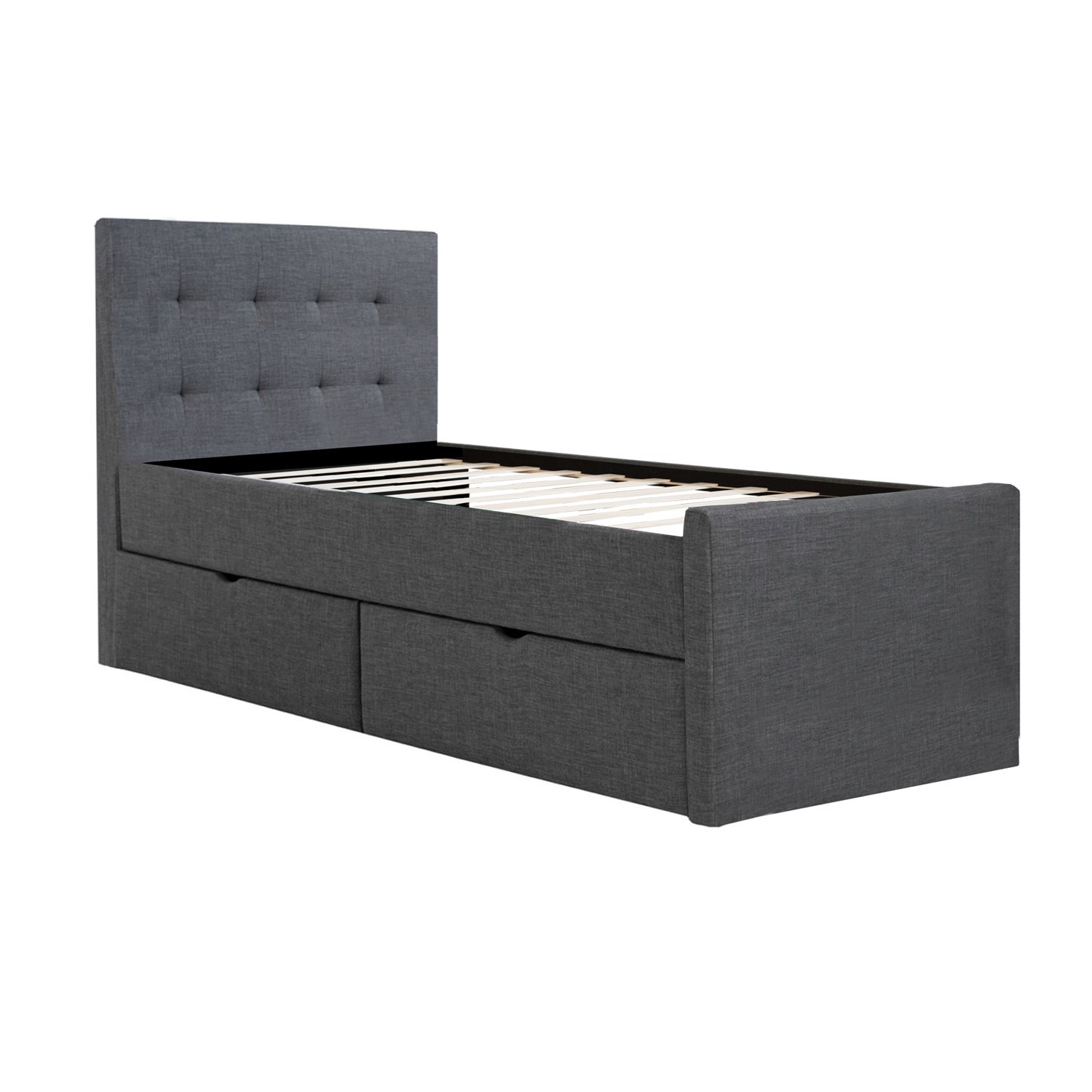 Upholstered Bed Frame Single Bed 90x200 Anthracite Platform Bed Fabric Headboard 2 Drawers