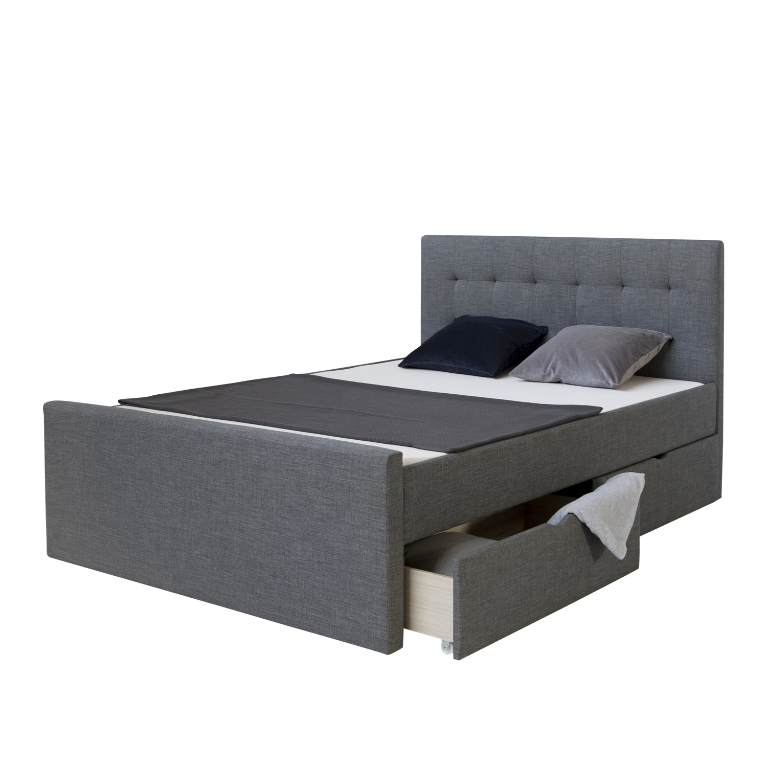 Upholstered Bed Frame Double Bed 120x200 Grey Platform Bed Fabric Headboard 2 Drawers