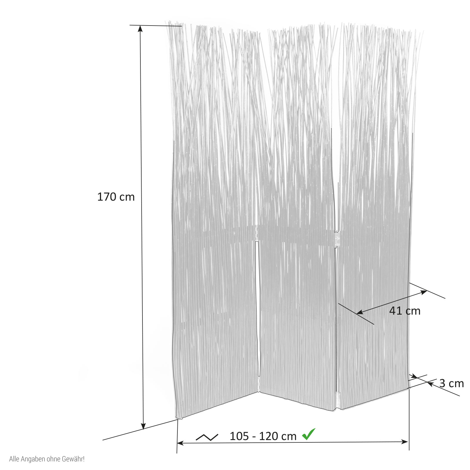 Paravent Willow Gray | 3-panel | Room Divider Partition Privacy Screen