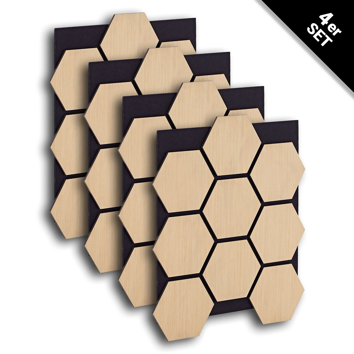 Acoustic Panels Wall Panels Hexagon Honeycomb 76 x 62 cm Natural Oak | Wood | 4-piece Set | 3D