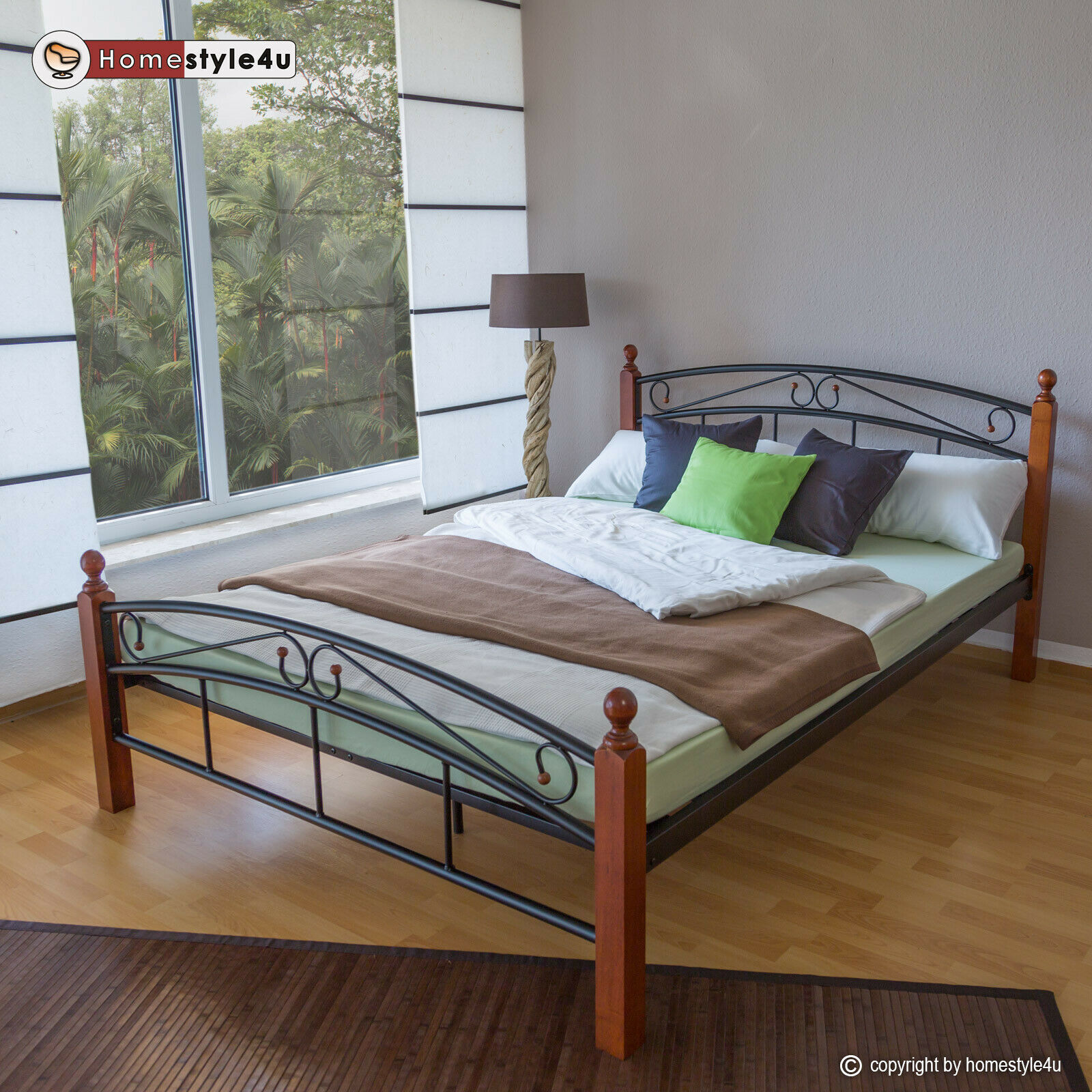 Metal Bed Iron Bed Double 140 x 200 Wood Slatted black brown bed frame 8077 Metal Bed Iron Bed Double 180 x 200 Wood Slatted black brown bed frame