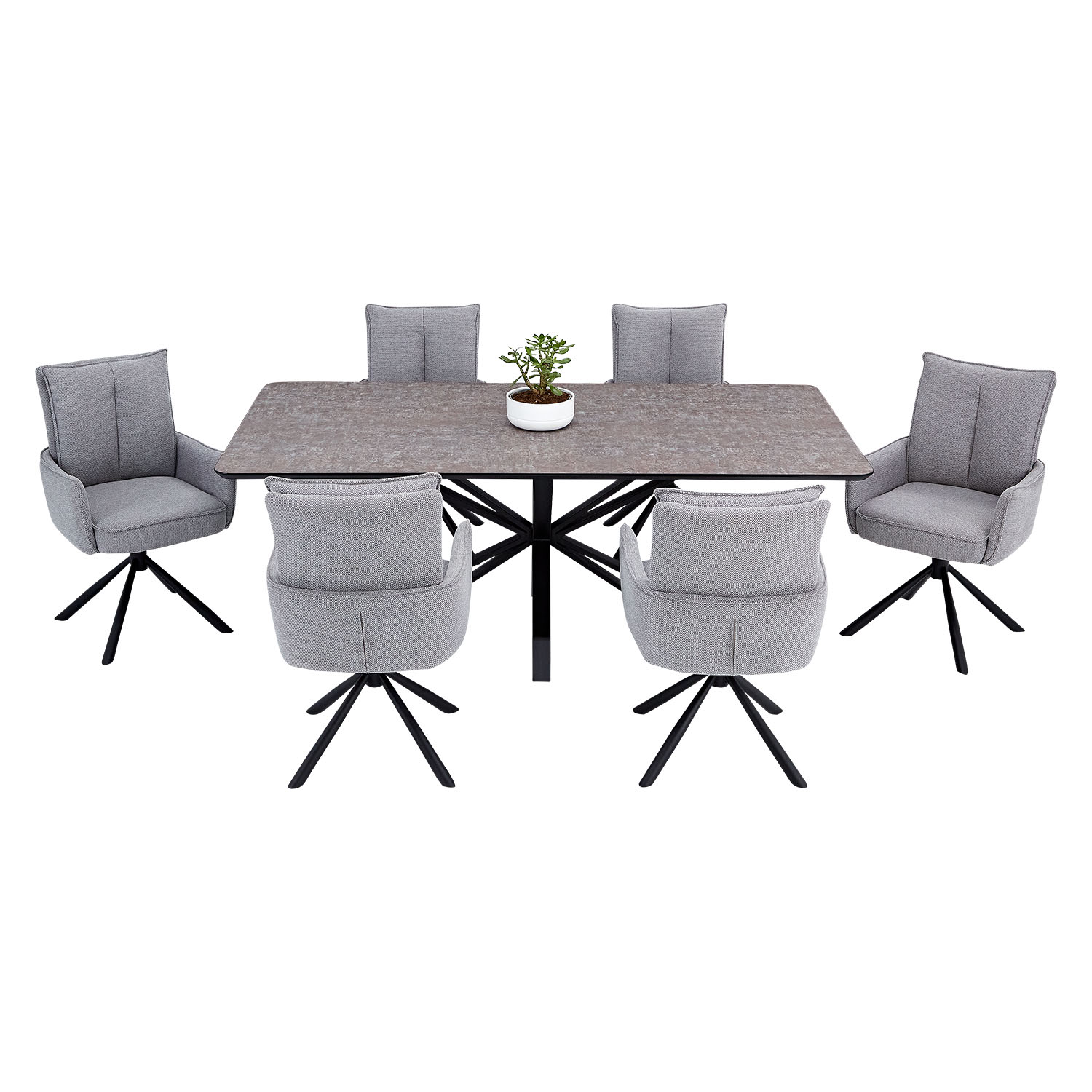 Modern Dining Table 200x100 cm Brown Black with 6 Grey Fabric Chairs Dining Room Table 8 Seater Industrial Look