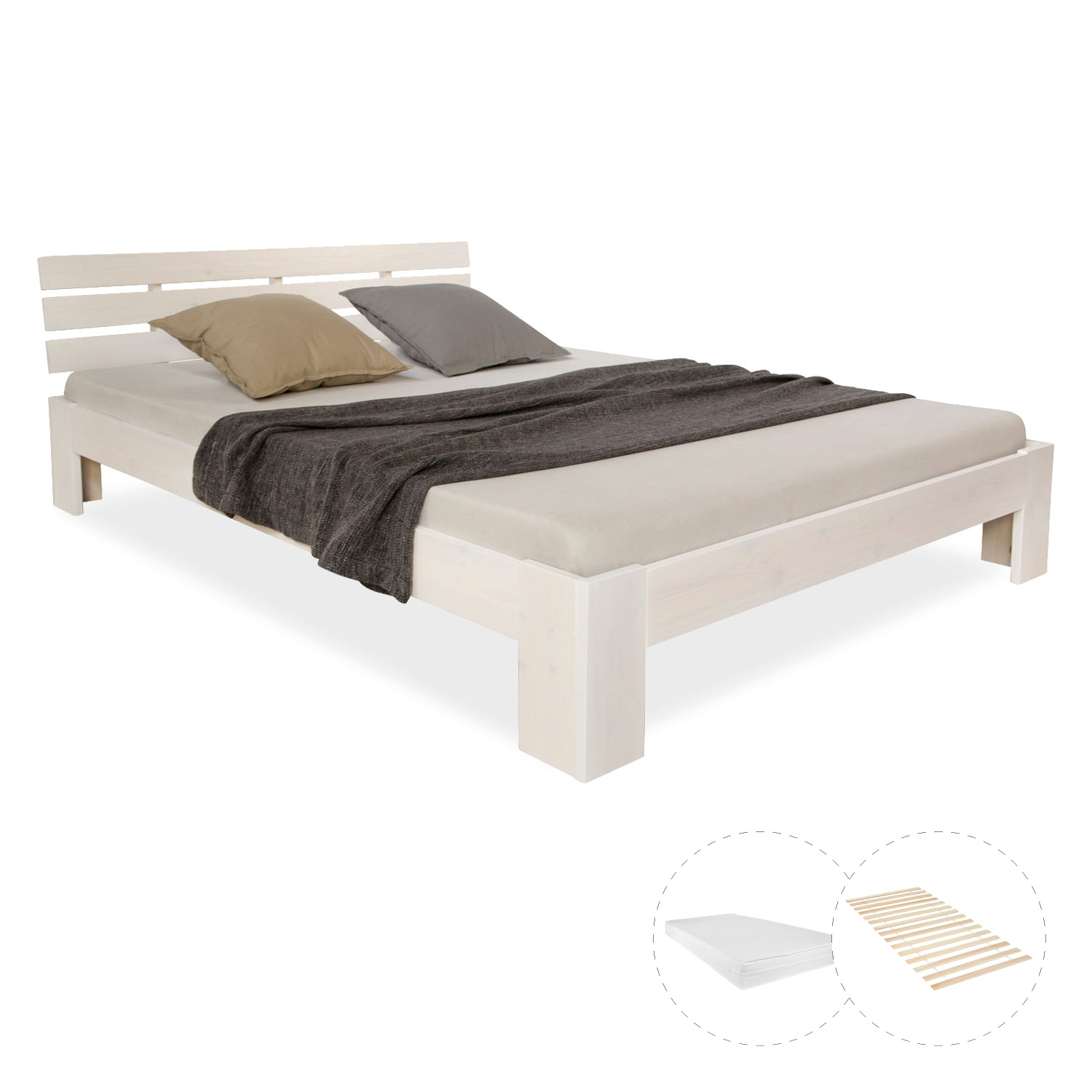 Double Bed with Mattress and Slatted Frame 120x200 Bed White Solid Pine Wooden Bed Futon Bed Double Bed with Mattress and Slatted Frame 120x200 Bed White Solid Pine Wooden Bed Futon Bed