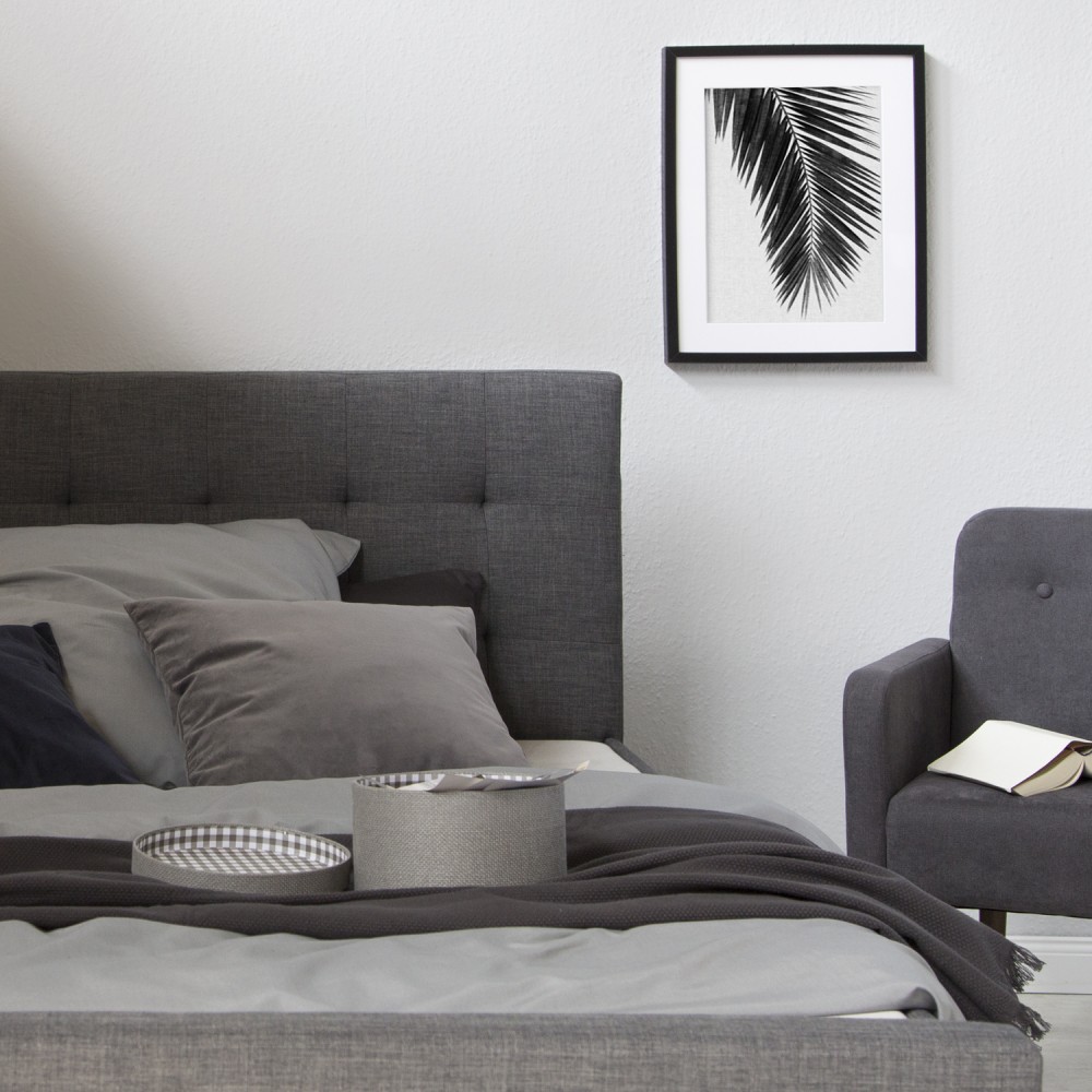Upholstered Bed 180x200 Grey Double Bed Slatted Frame 2 Drawers Upholstered bed 180x200 cm grey anthracite | with slatted frame | with 2 bed drawers | double fabric bed frame