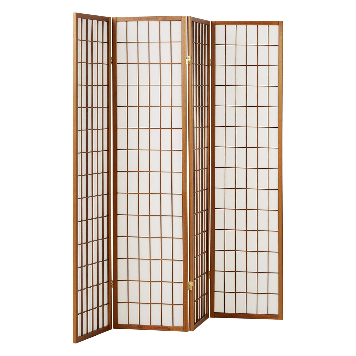 Paravent Brun Clair Shoji Papier de Riz Blanc | 4 panneaux | Bois | Séparateur de Pièce Cloison Écran d'Intimité