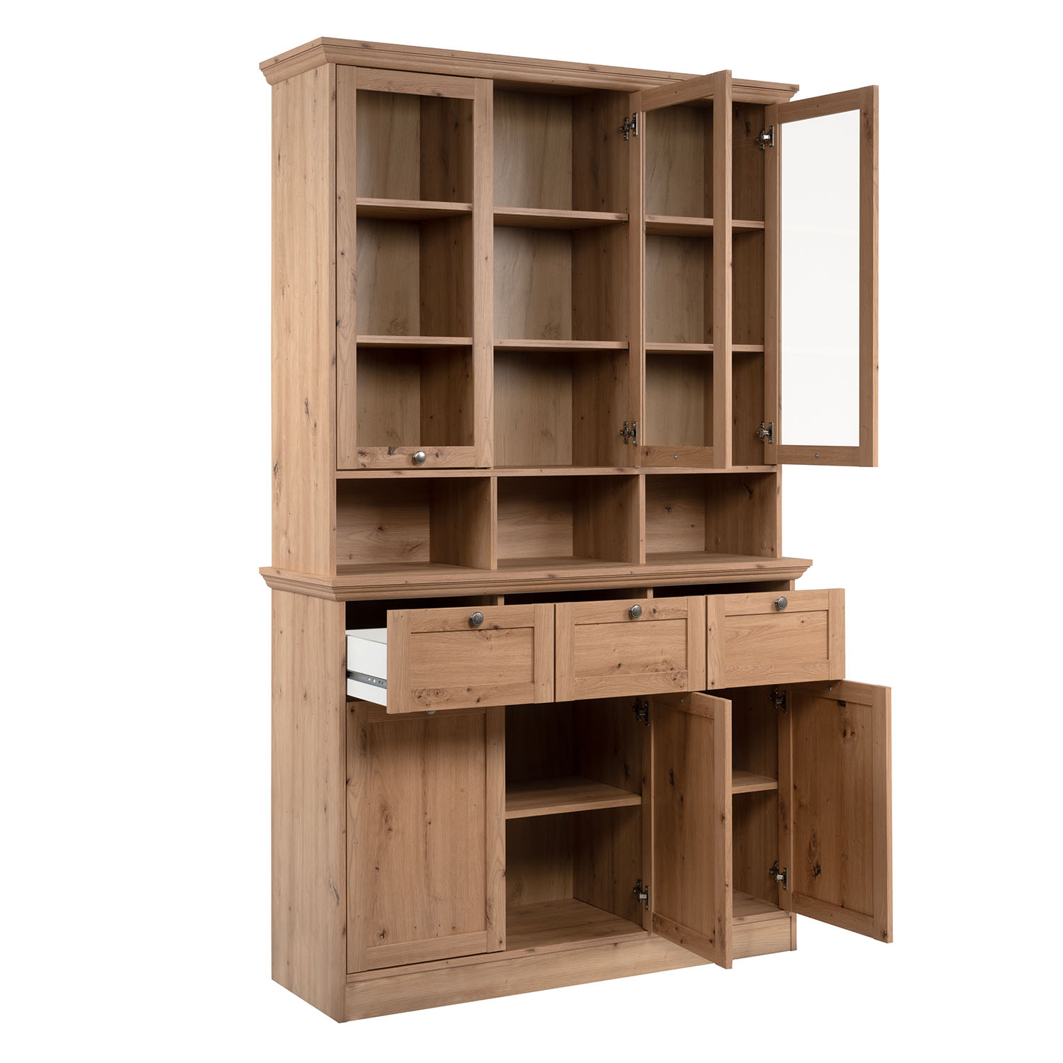 Buffet Cabinet Wood Oak Sideboard Cupboard Kitchen Storage with Glass Doors