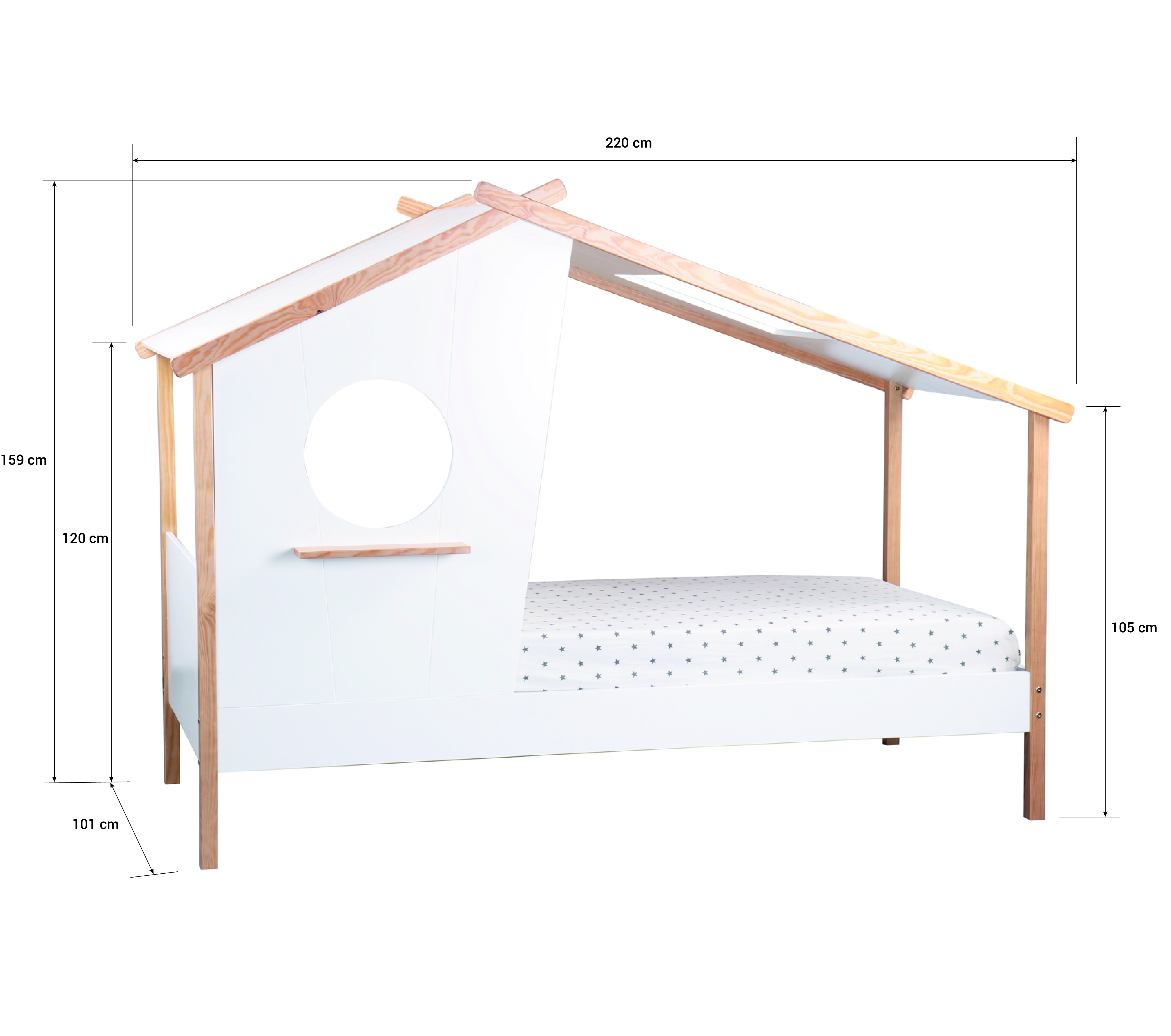 Lit D'Enfant 90x200 Lit Maison Lit Cabane Lit Bois Naturel Blanc