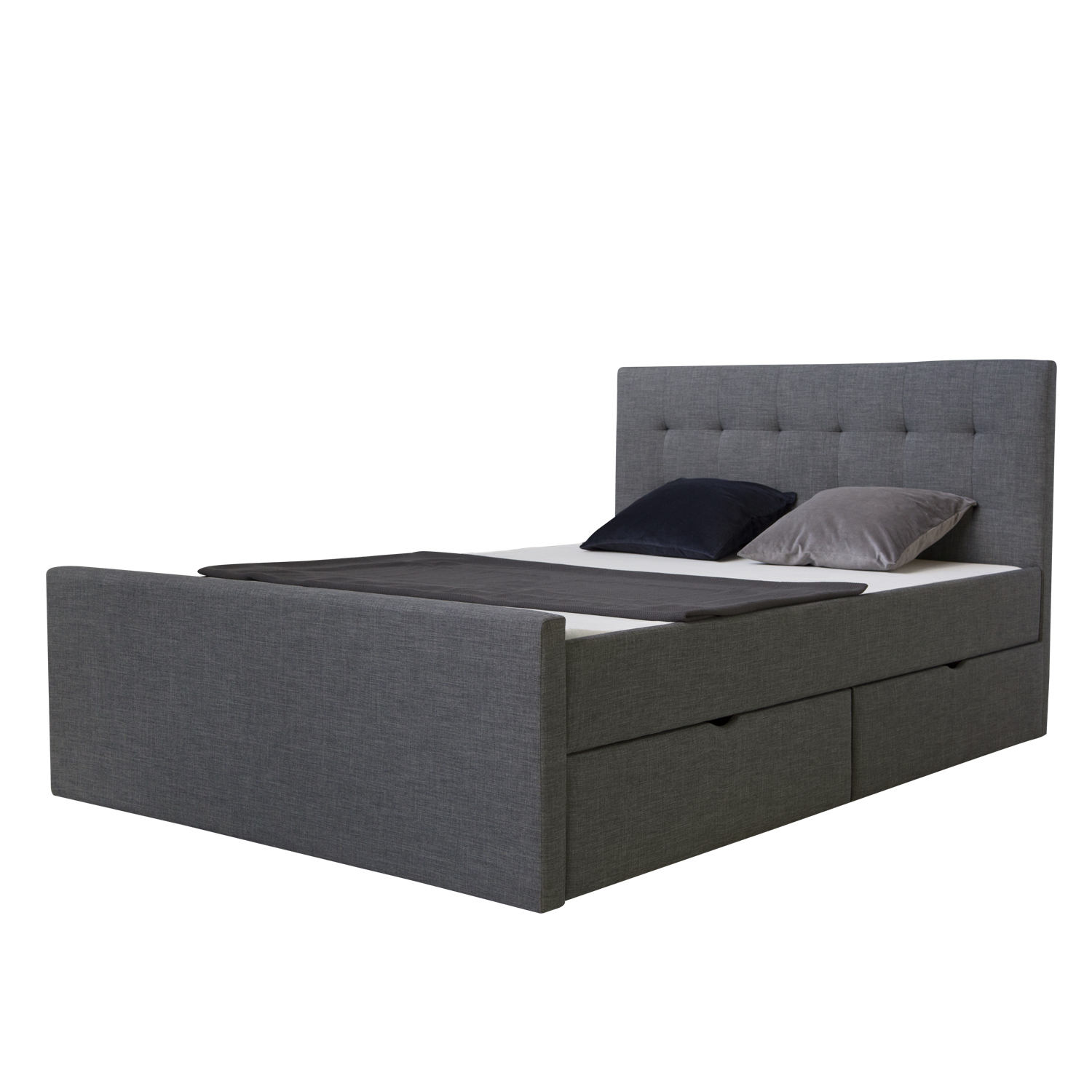 Upholstered Bed 160x200 Grey Frame Slatted Frame 2 Drawers