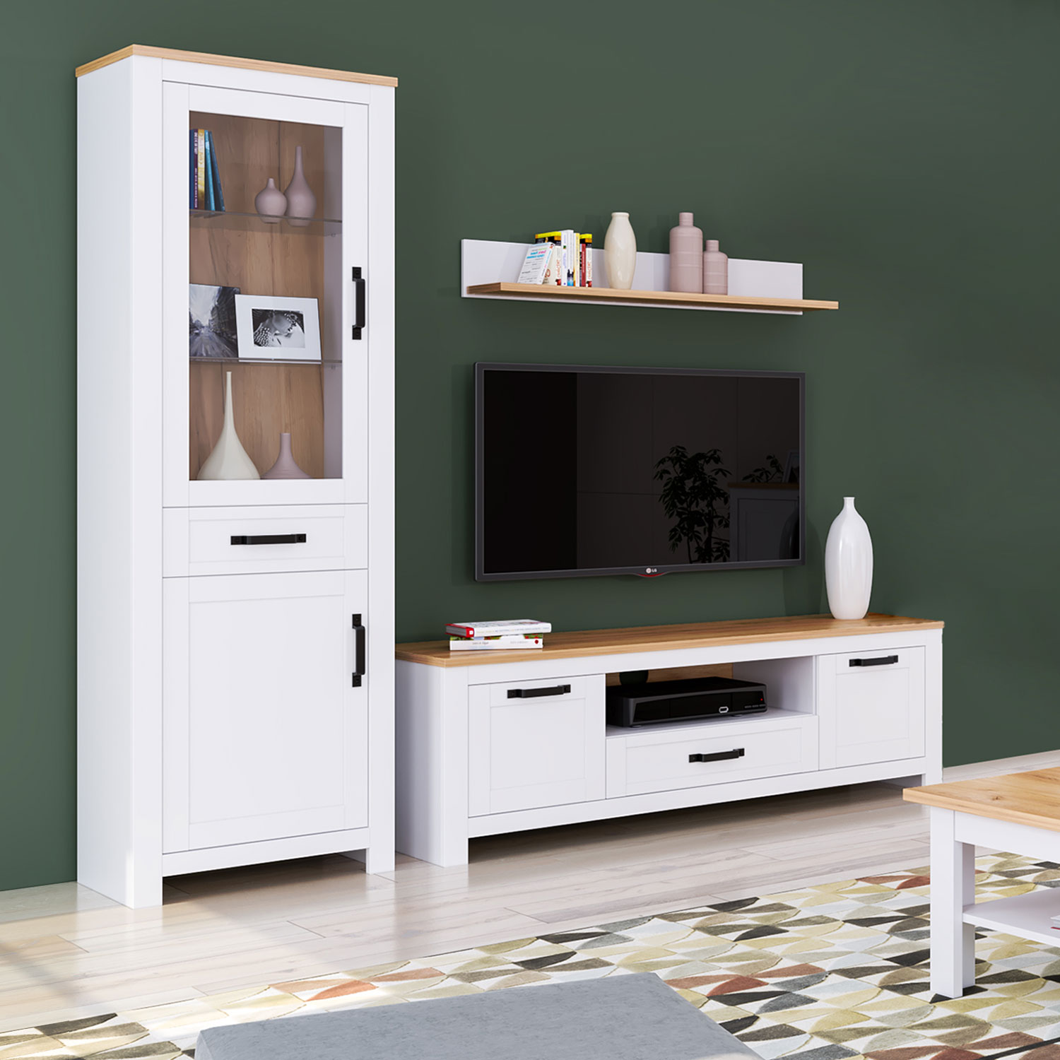 Vitrine Highboard Blanc Armoire avec compartiments Buffet Commode de salon bois chêne Meuble de rangement