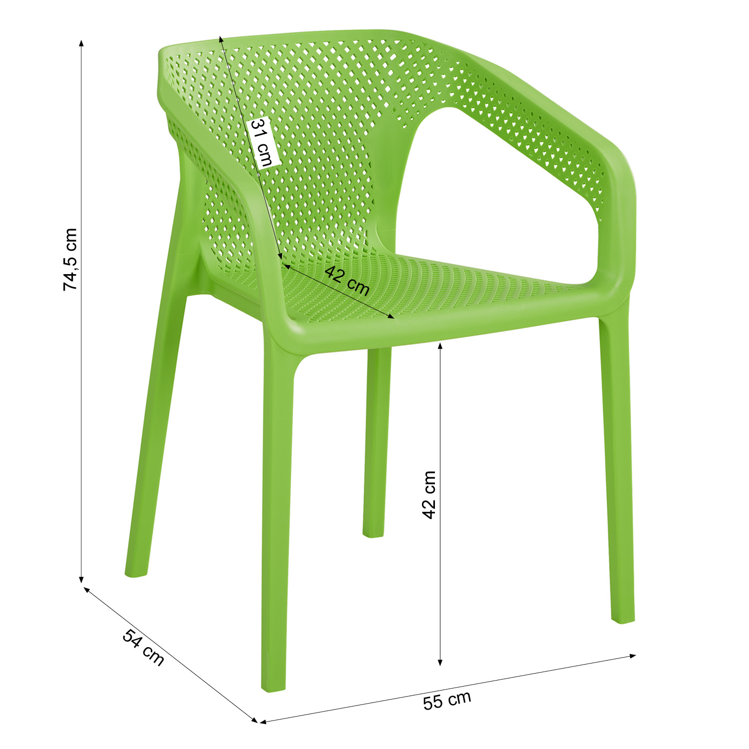 Gartenstuhl mit Armlehnen 2er Set Gartensessel Grün Stühle Kunststoff Stapelstühle Balkonstuhl Outdoor-Stuhl