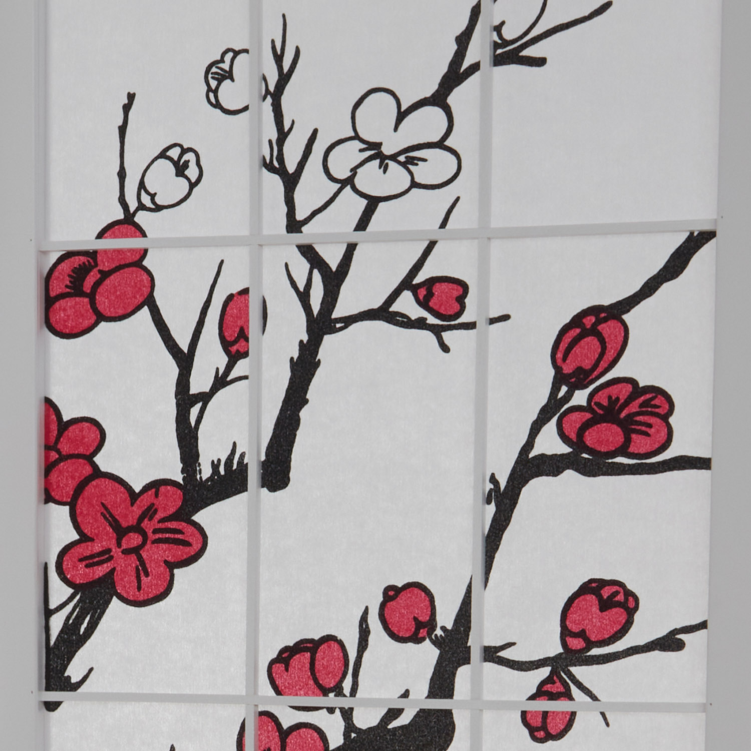 Screen room divider, 3 parts, wood rice paper white, cherry pattern, height 175 cm