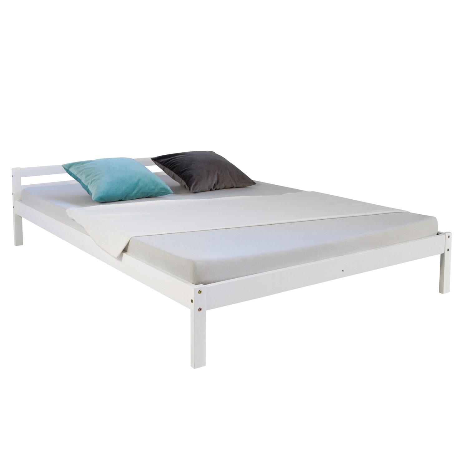 Wood Bed 140x200 cm White | Double Bed | with Slatted Frame | Kids Youth Guest Bedroom