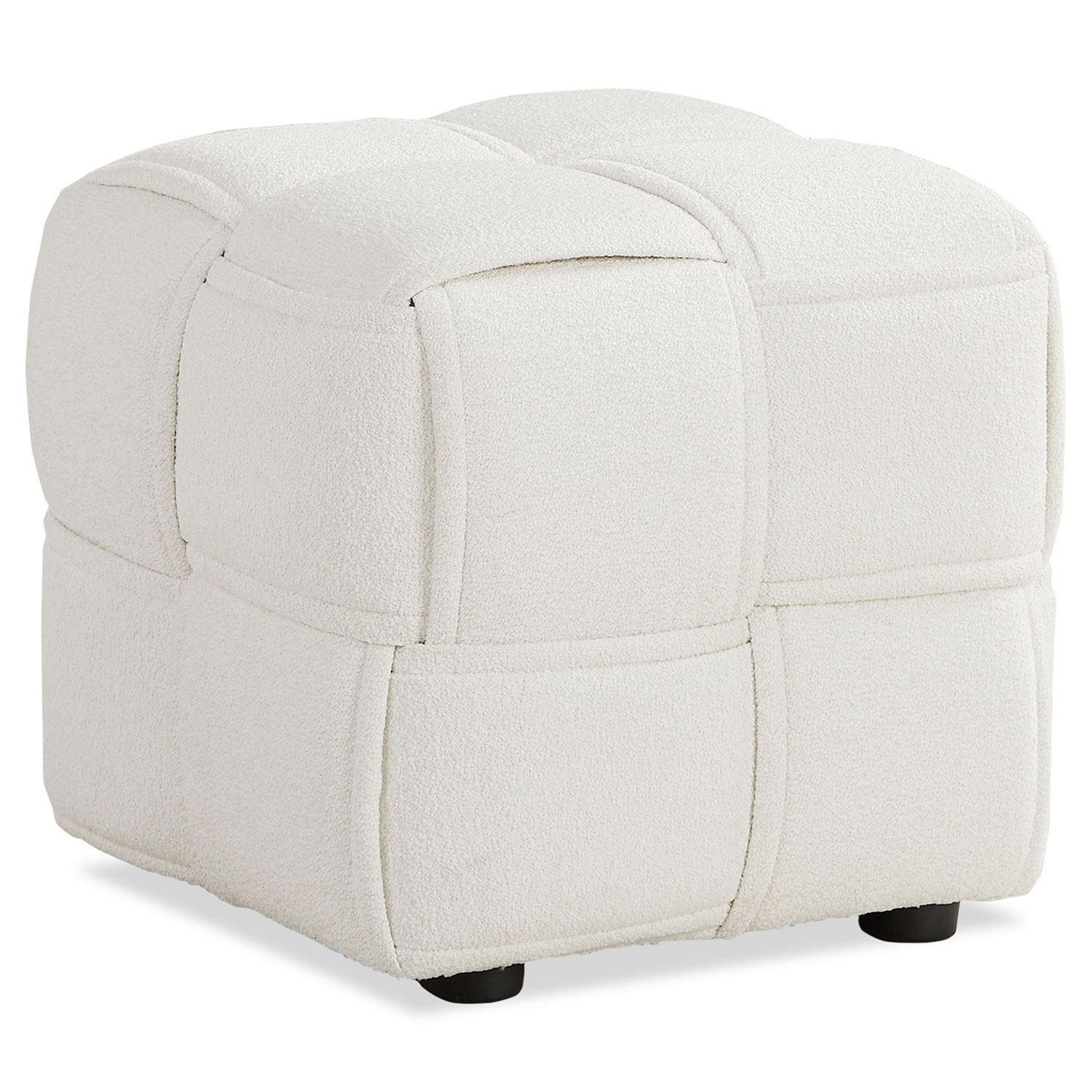 Footstool Pouffe Bouclé Beige Stool Small Footrest Upholstered Seater Cube Seat