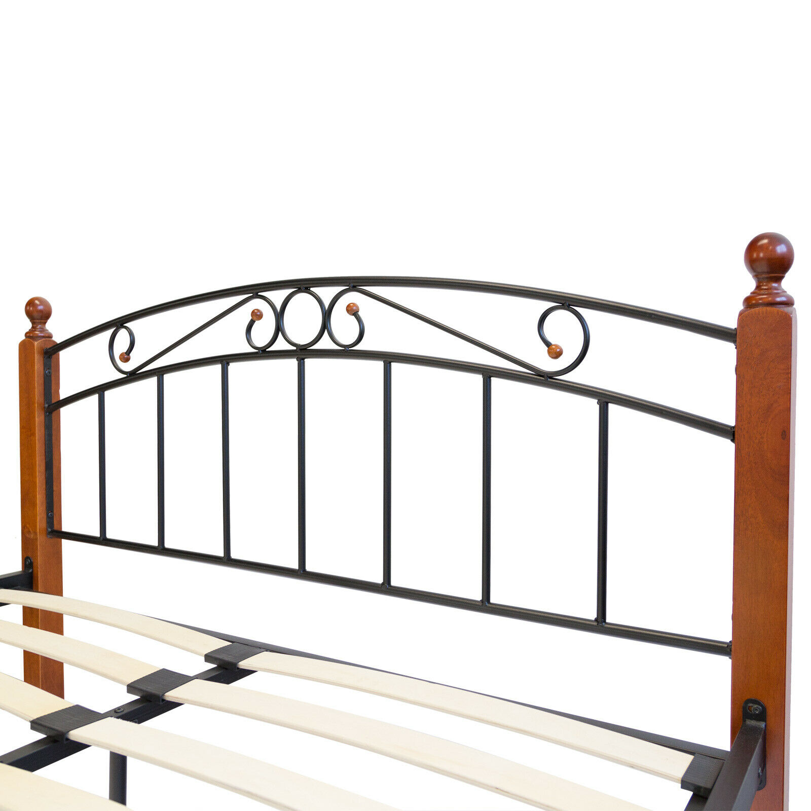 Design Iron Bed Double 180 x 200Wood Slatted black brown bed frame 916