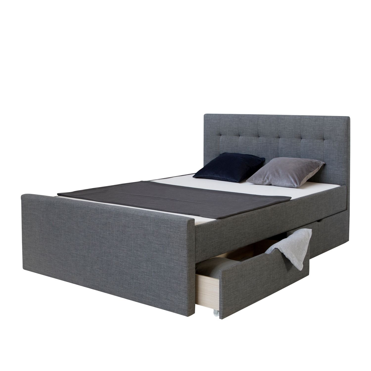 Upholstered Bed 180x200 Grey Double Bed Slatted Frame 2 Drawers Upholstered bed 180x200 cm grey anthracite | with slatted frame | with 2 bed drawers | double fabric bed frame