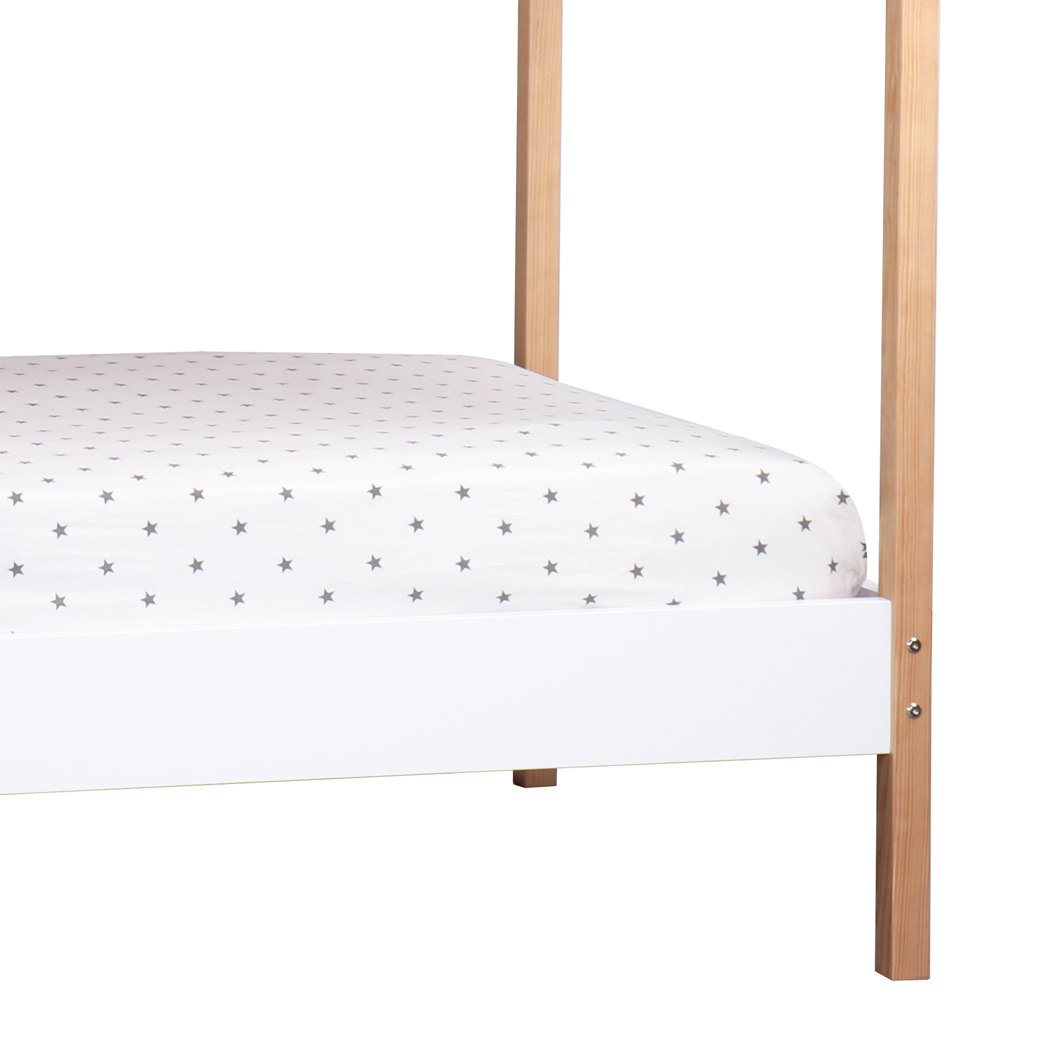 Lit D'Enfant 90x200 Lit Maison Lit Cabane Lit Bois Naturel Blanc