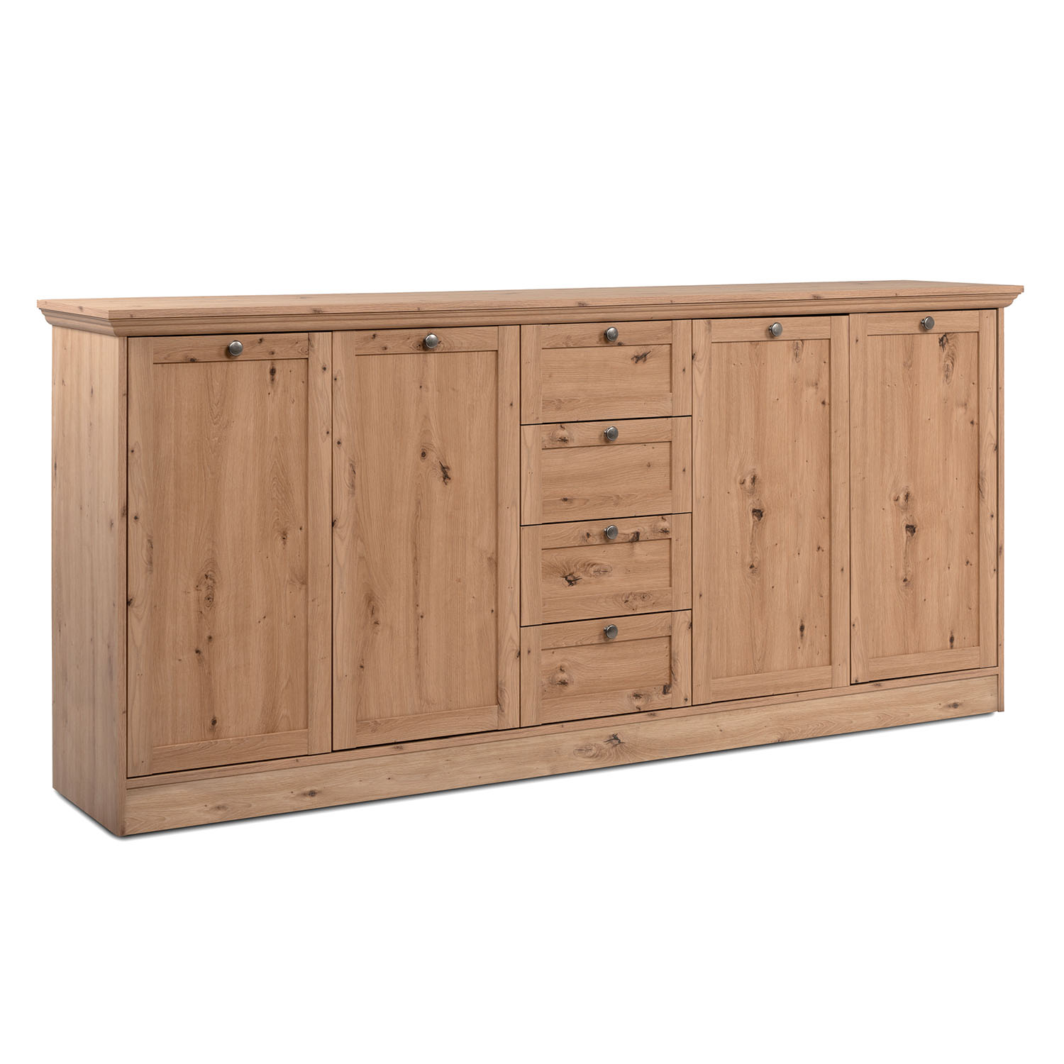 Buffet Salon Style Campagnard Commode de Rangement 200 cm Bois Chêne Massif Armoire Sideboard Meuble de Rangement