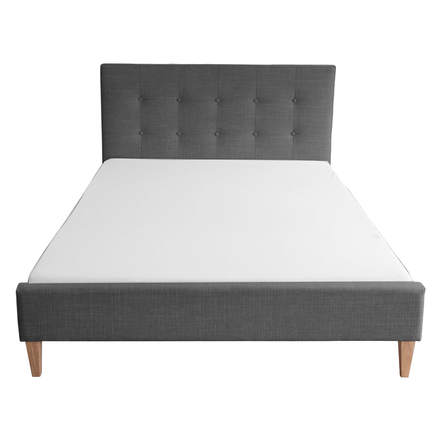 Upholstered Bed Frame Double Bed 180x200 Grey Platform Bed Fabric Headboard