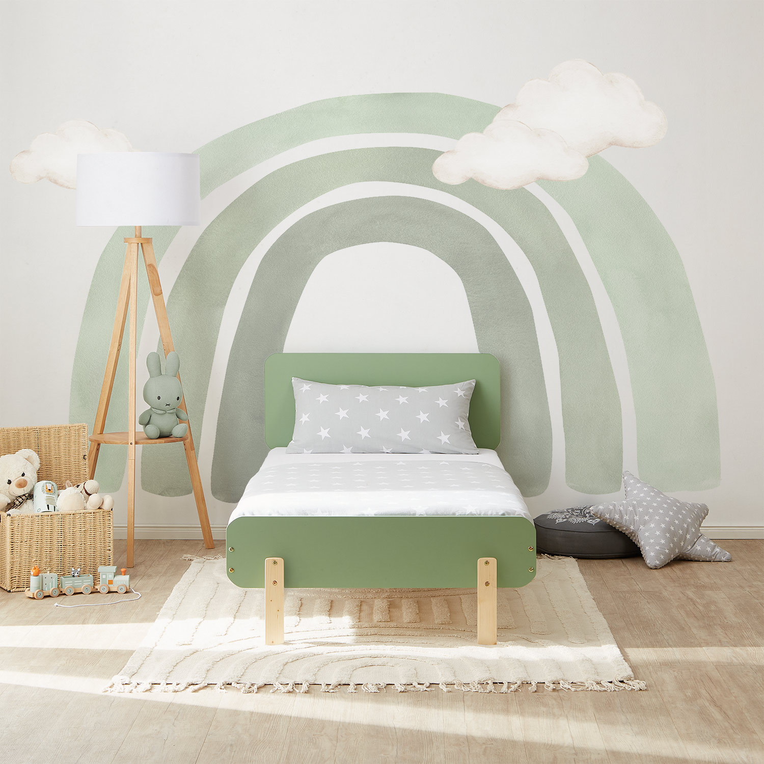 Lit en bois simple avec matelas Lit enfant 90x200 Lit de jeunesse massif vert pin Cadre de lit Lit junior Sommier à lattes